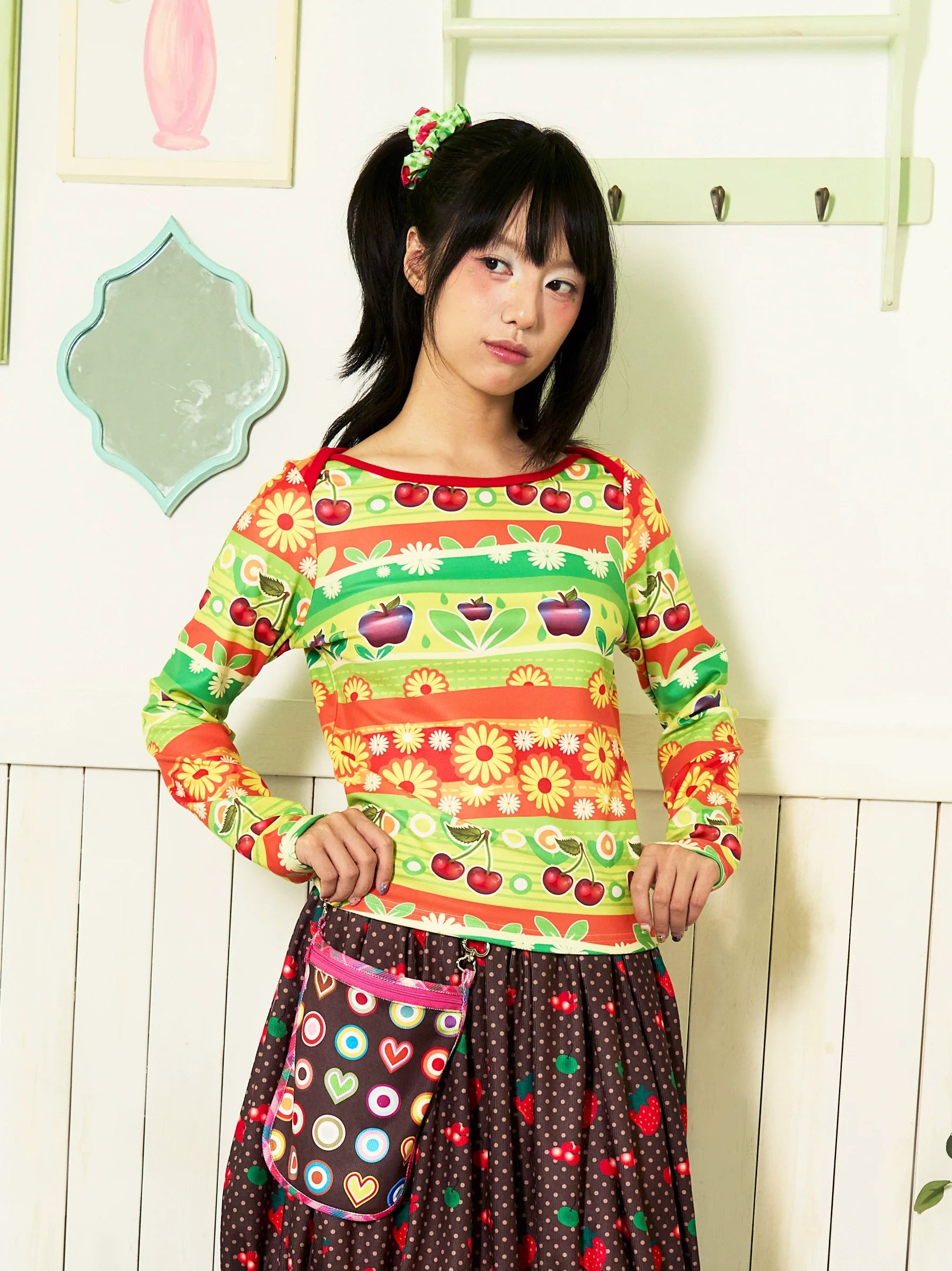 Cherry Daisy Striped Sweatshirt