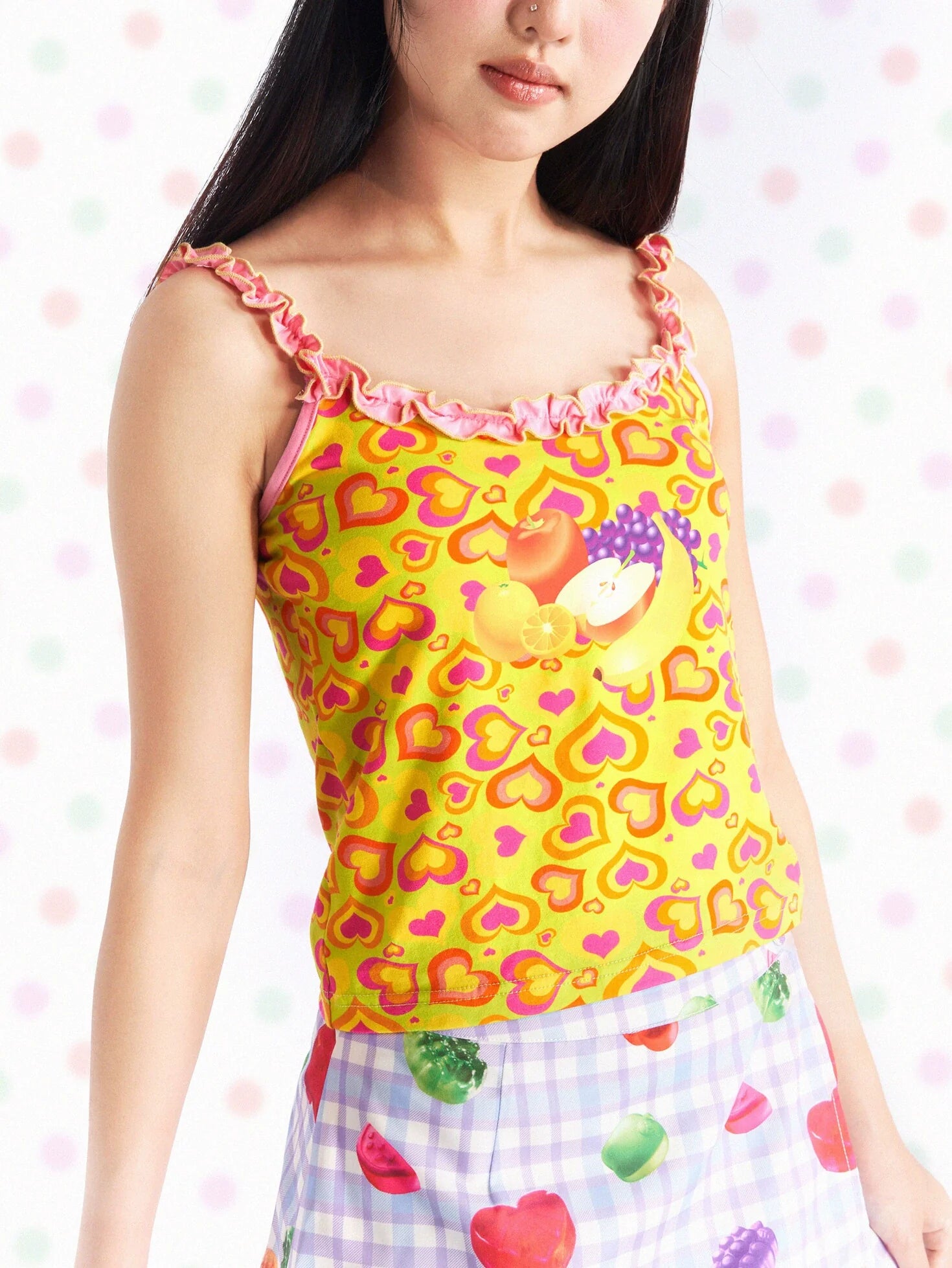 Sweet Hearts Fruit Ruffle Tank Top