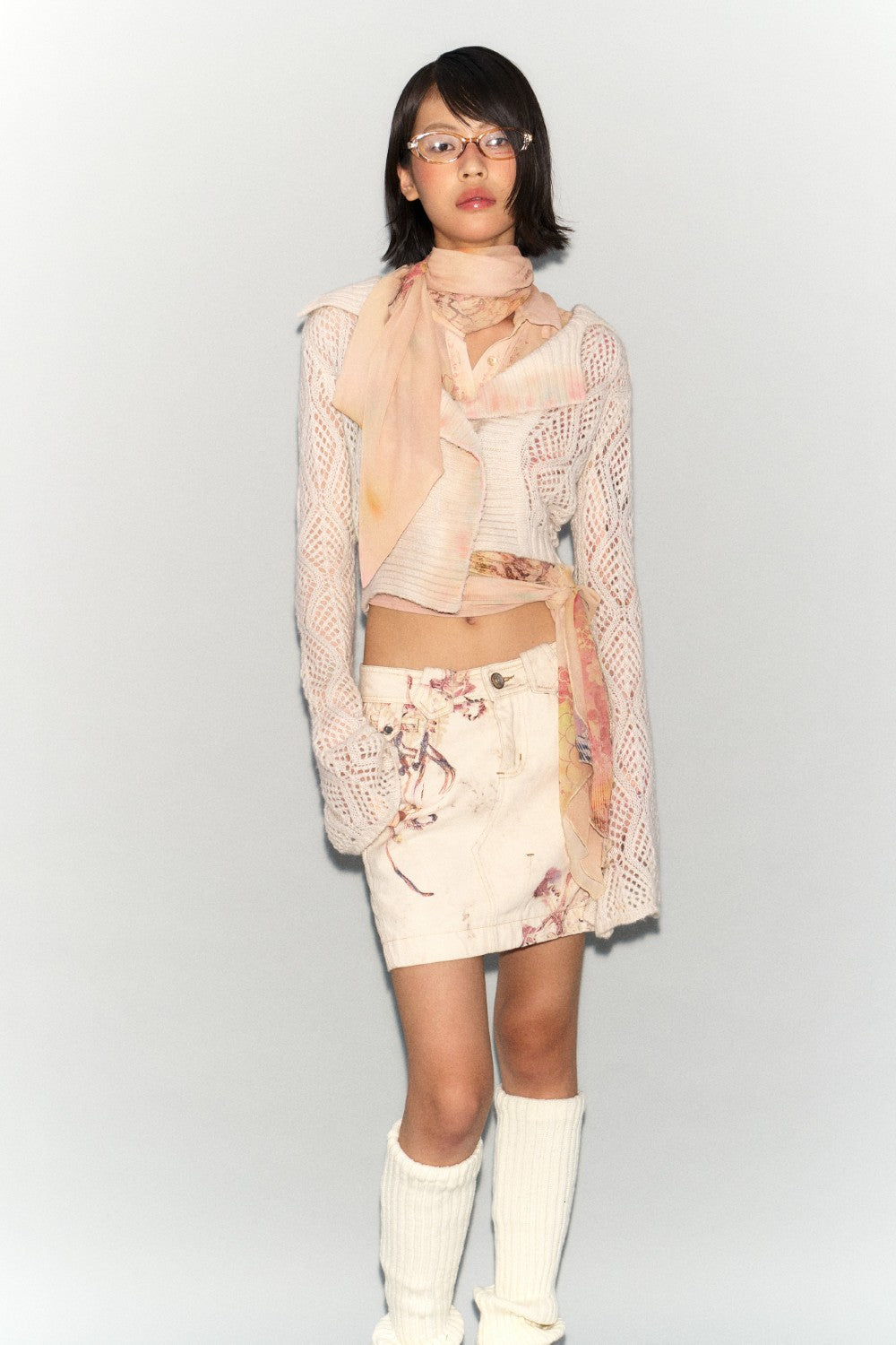 Watercolor Floral Denim Mini Skirt