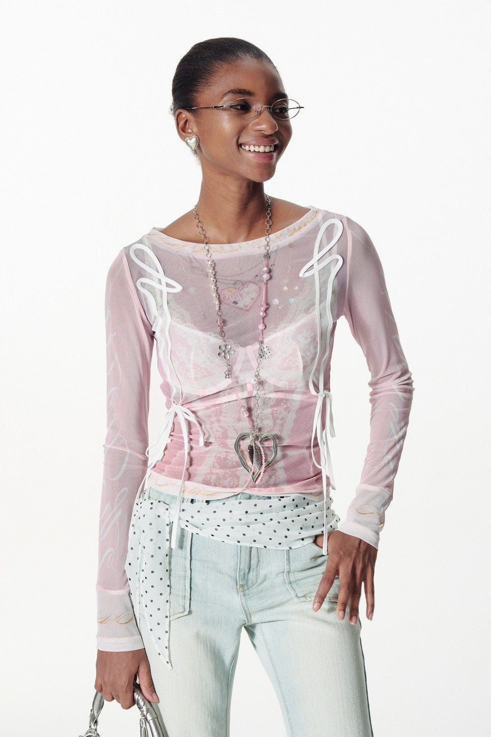 Sheer Lace-Up Mesh Top
