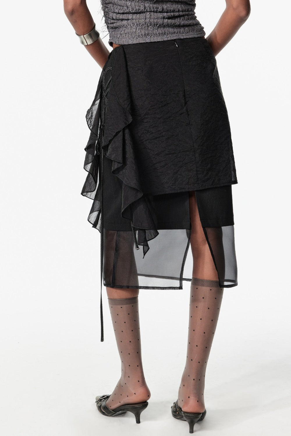 Black Layered Mesh Ruffle Skirt