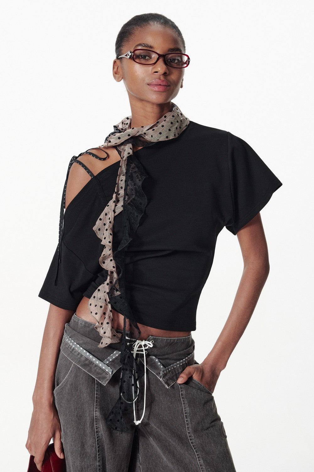 Asymmetric Ruched Top with Side Strap