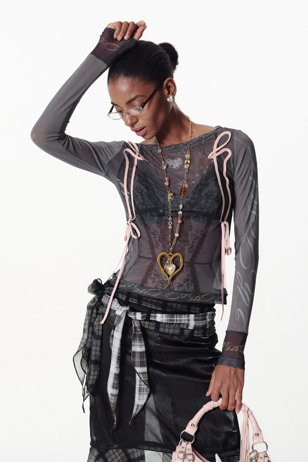 Sheer Lace-Up Mesh Top
