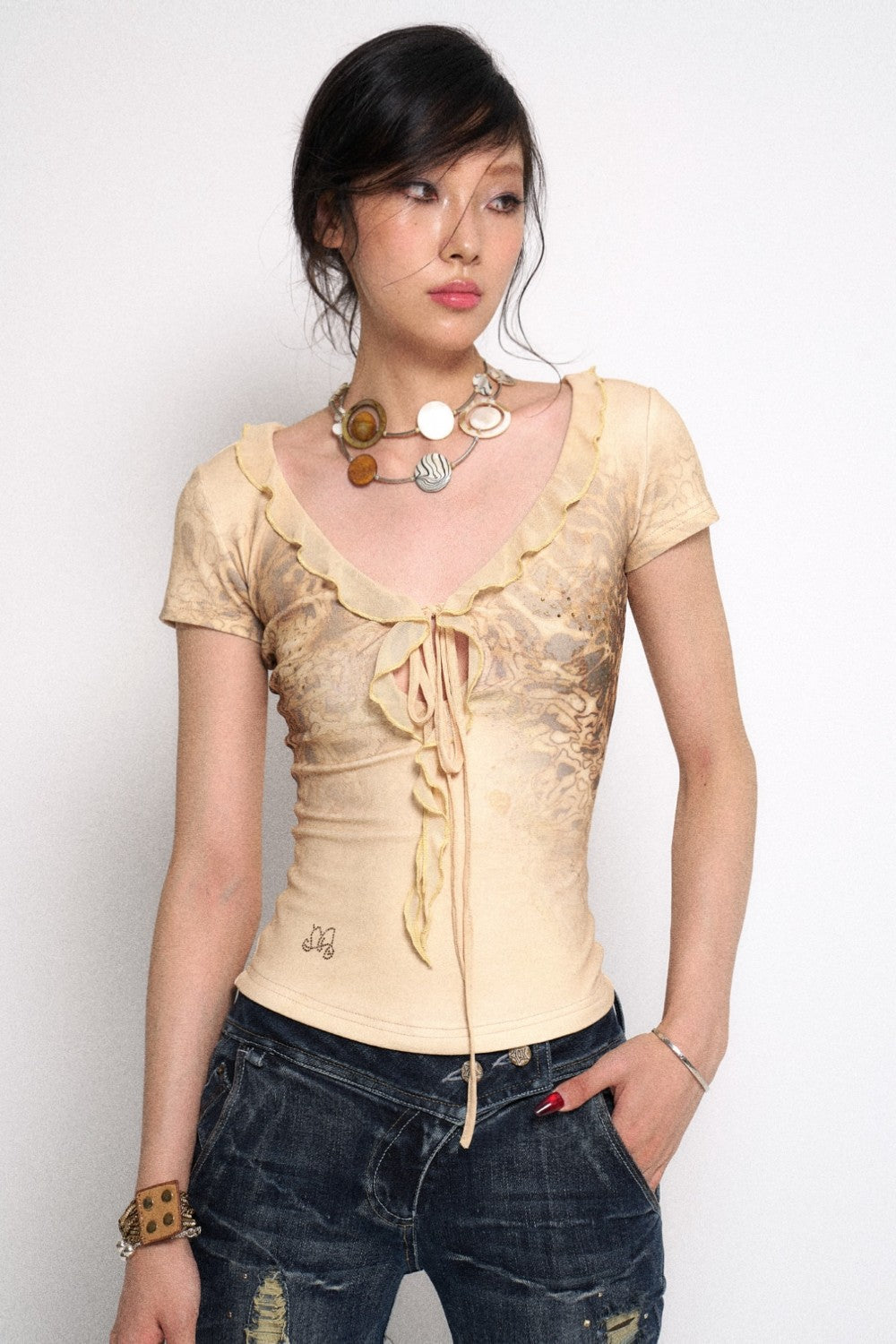 Cream Ruffled Victorian Style Top