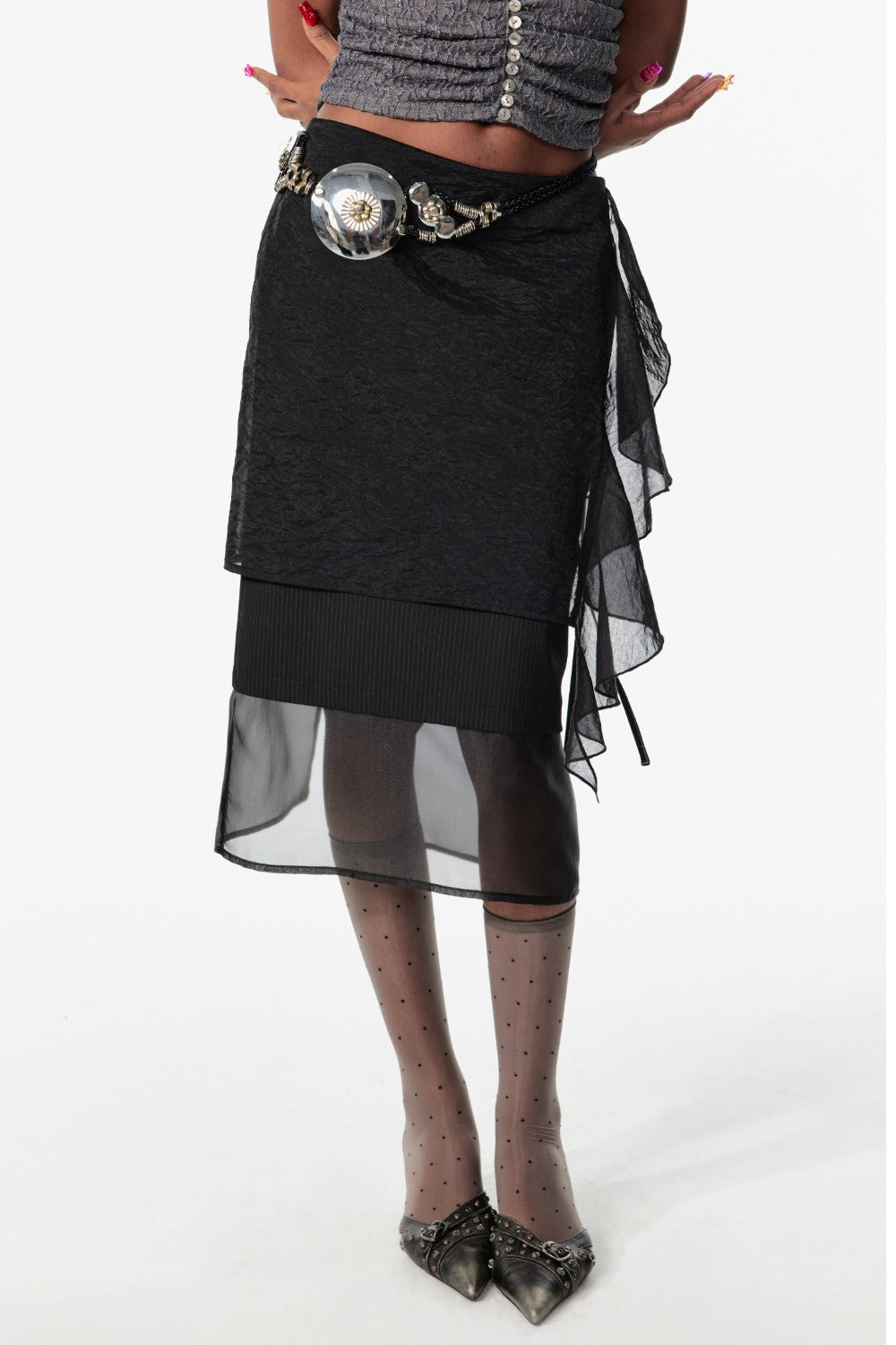 Black Layered Mesh Ruffle Skirt