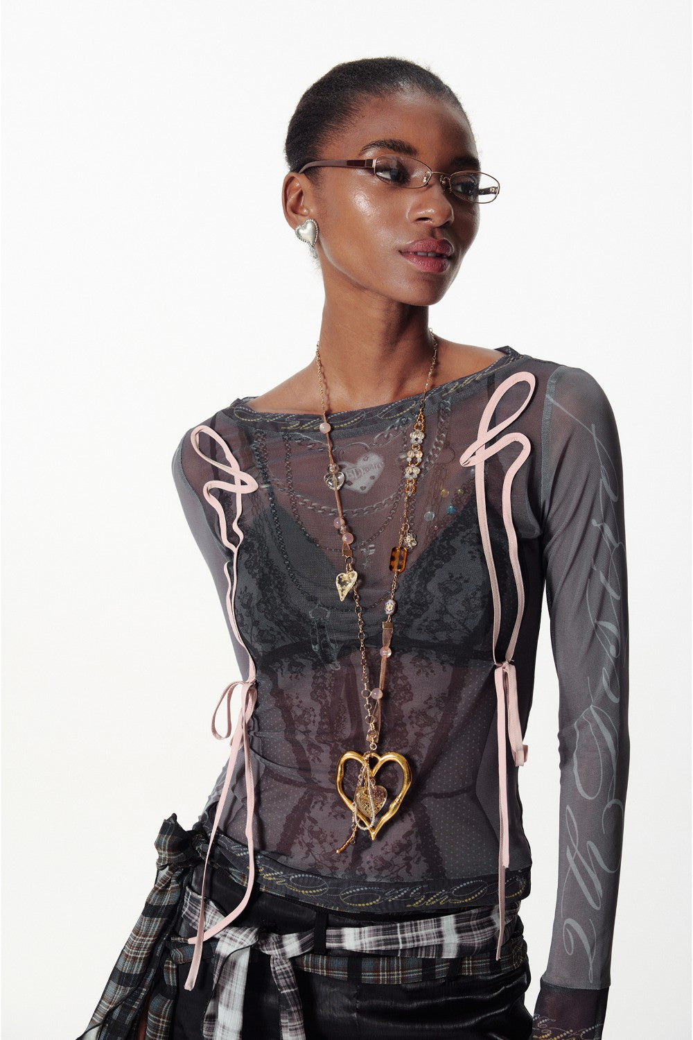 Sheer Lace-Up Mesh Top