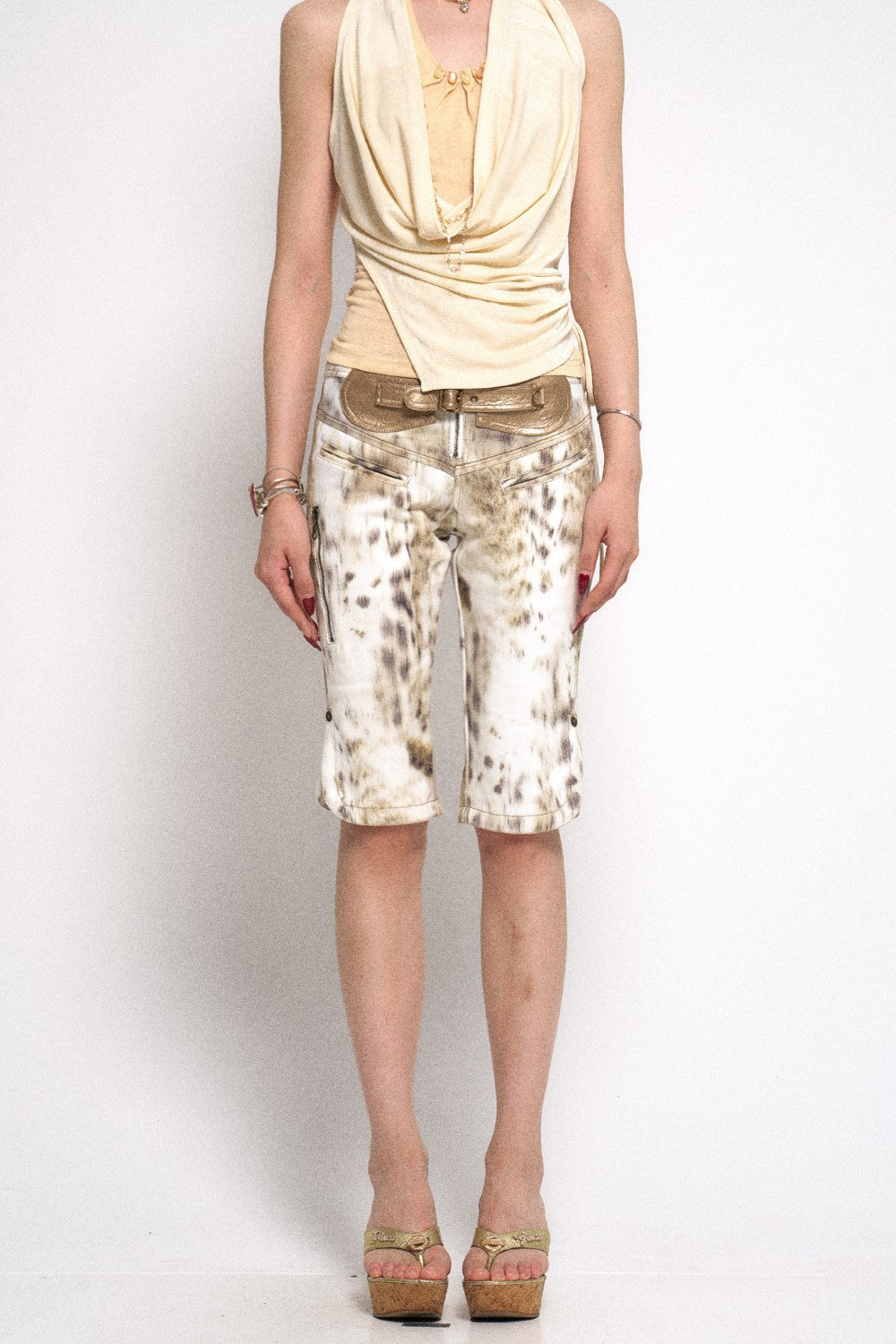 Leopard Tie-Dye Knee-Length Cargo Shorts