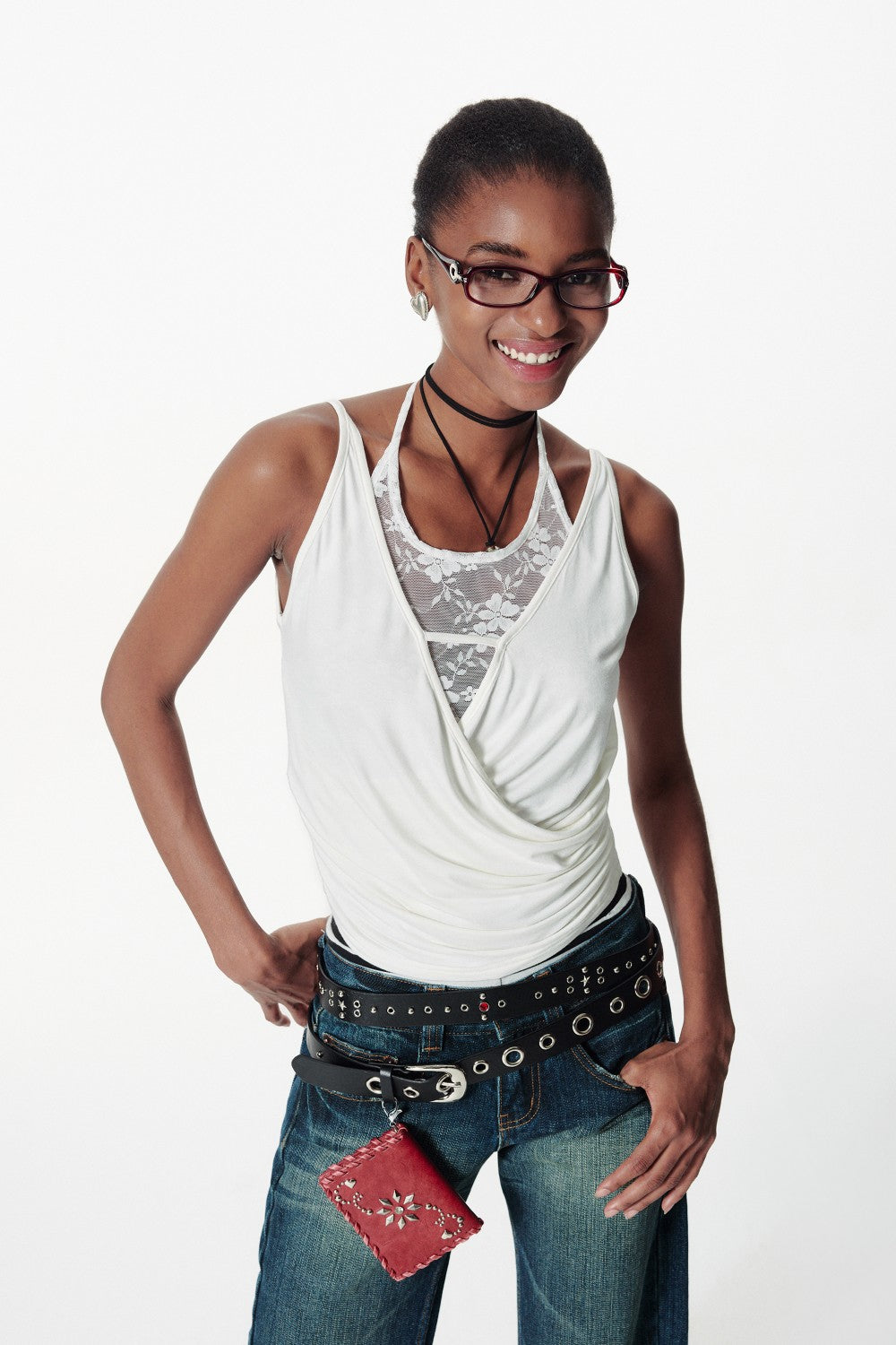Lace Insert Wrap Tank Top