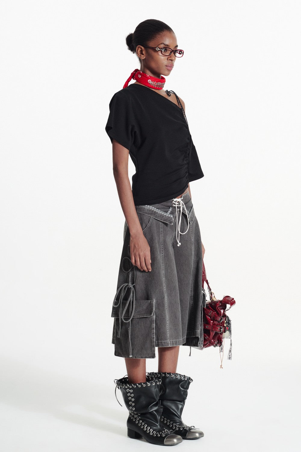 Asymmetric Ruched Top with Side Strap