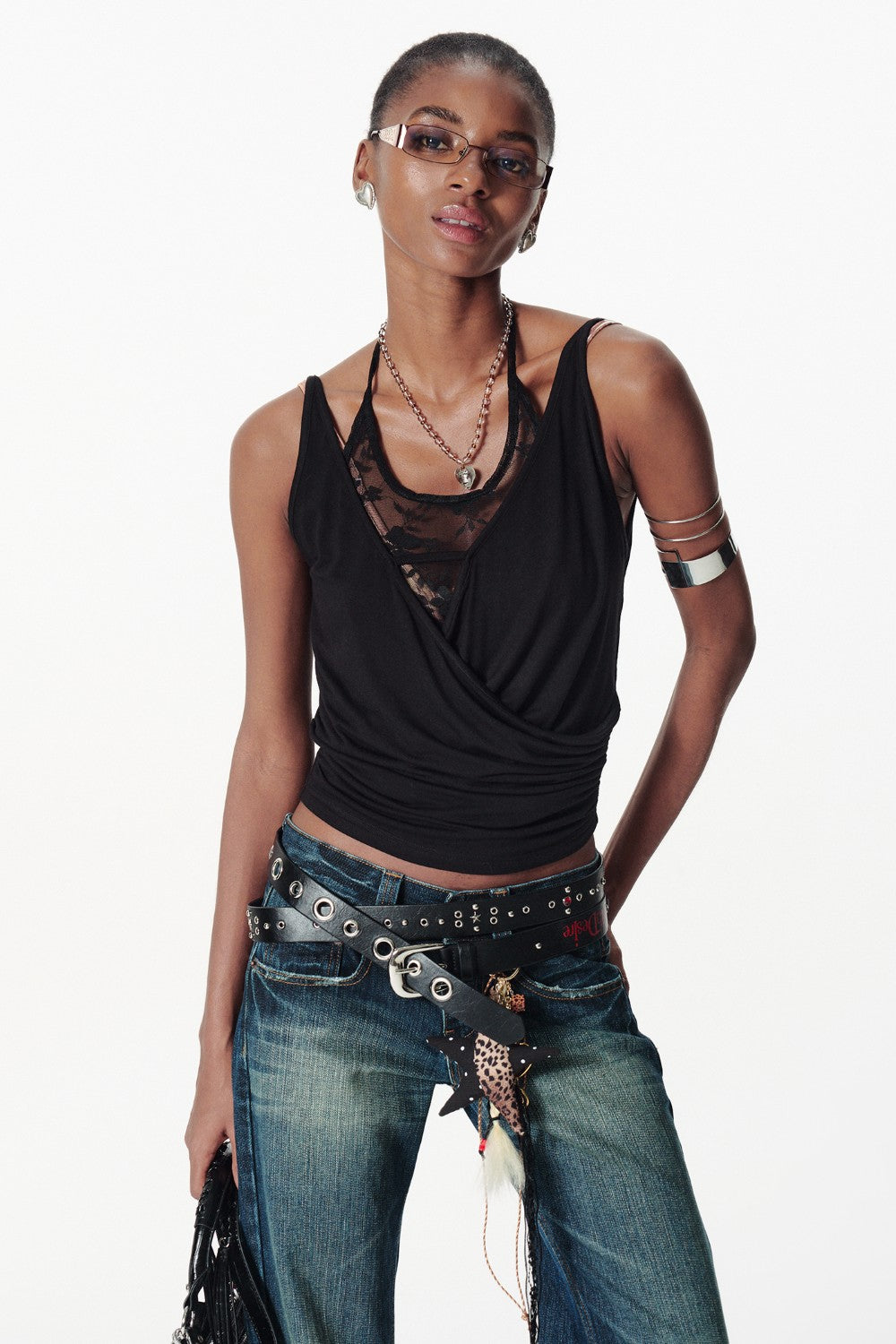 Lace Insert Wrap Tank Top