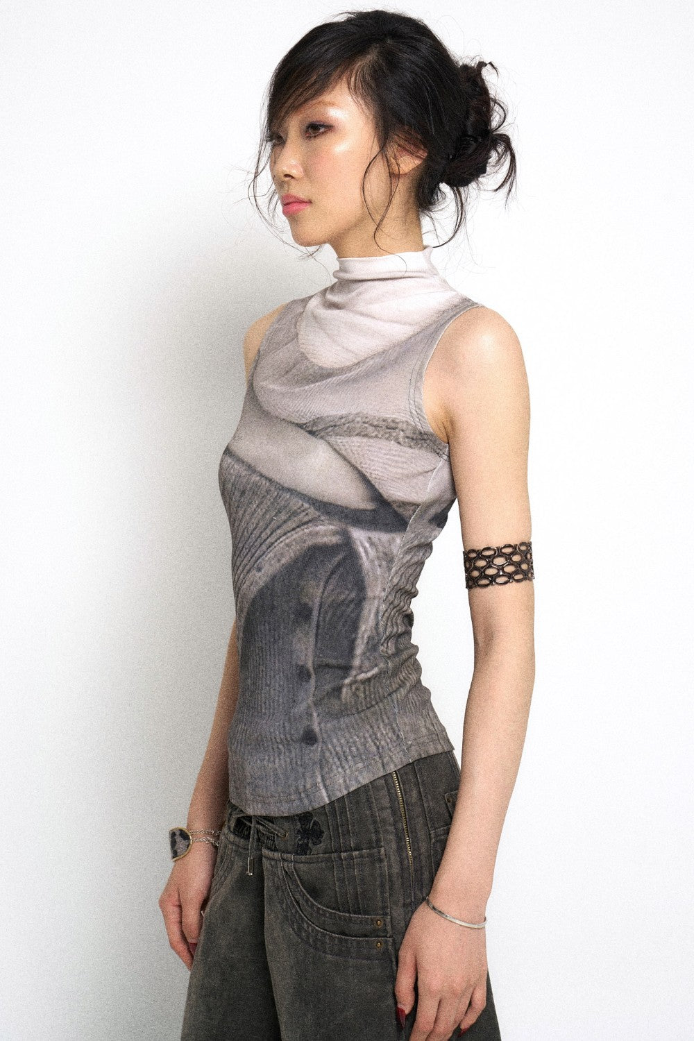 Grey High Neck Sleeveless Top