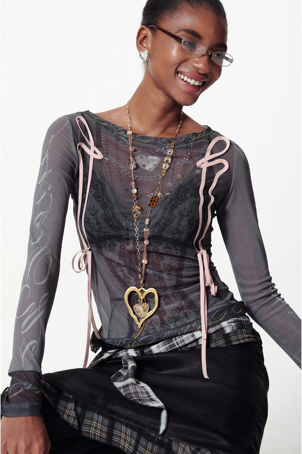 Sheer Lace-Up Mesh Top