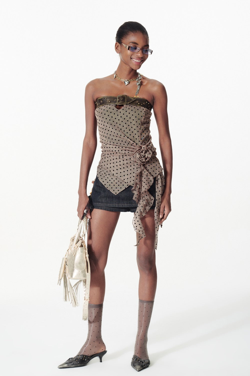 Strapless Top with Studded Leather Belt