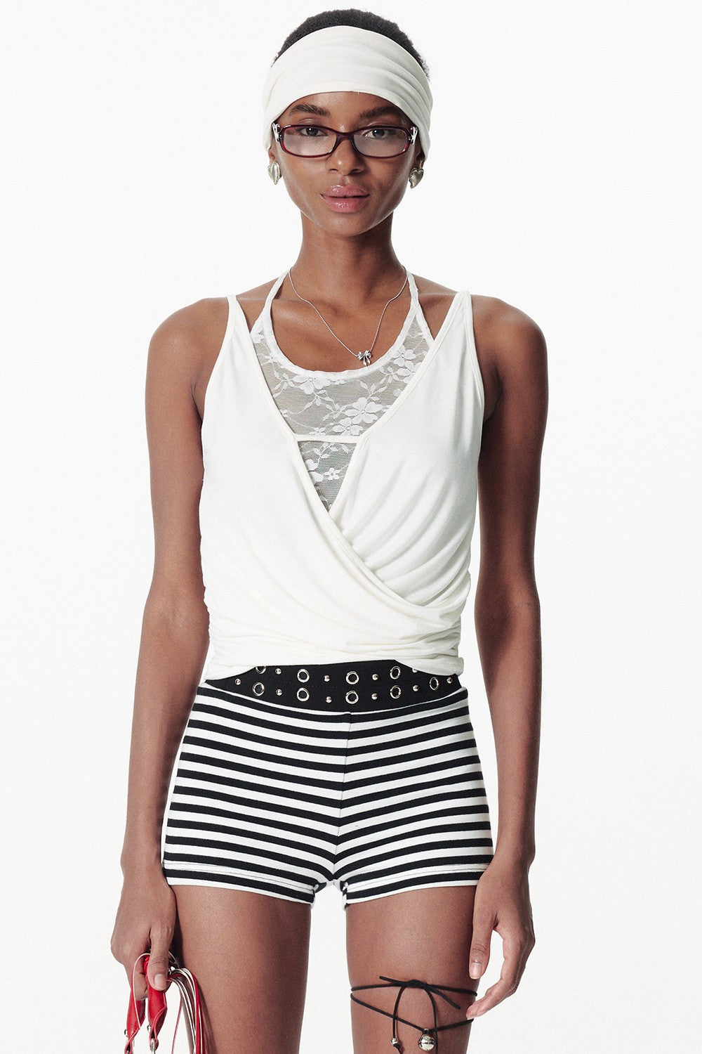 Polka Dot Studded Belt Shorts