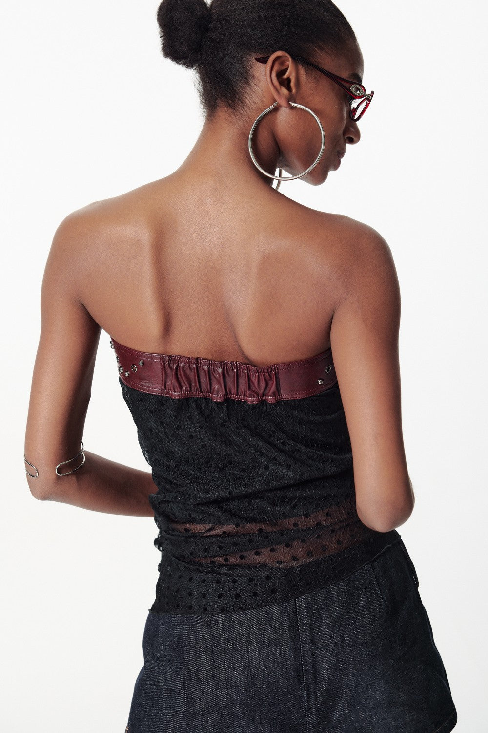Strapless Top with Studded Leather Belt