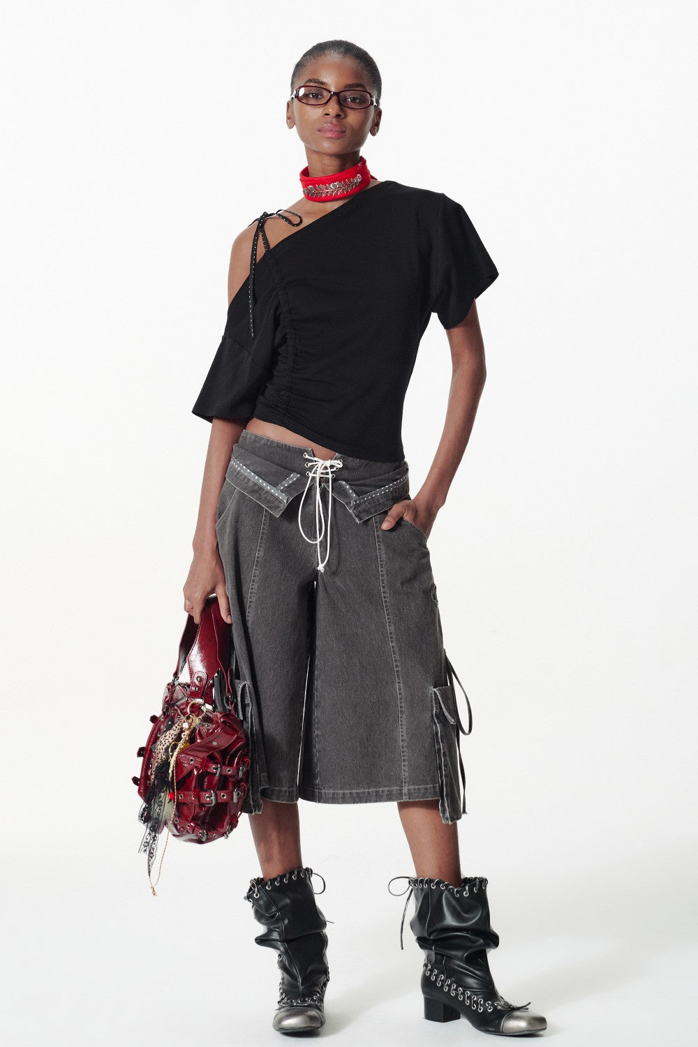 Asymmetric Ruched Top with Side Strap