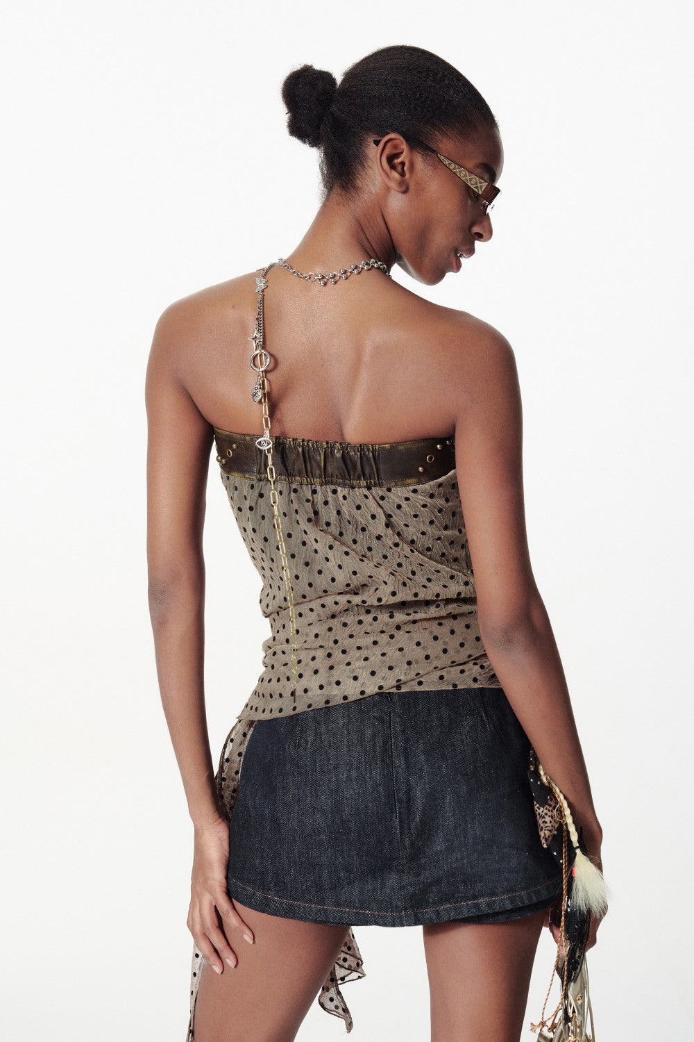 Strapless Top with Studded Leather Belt