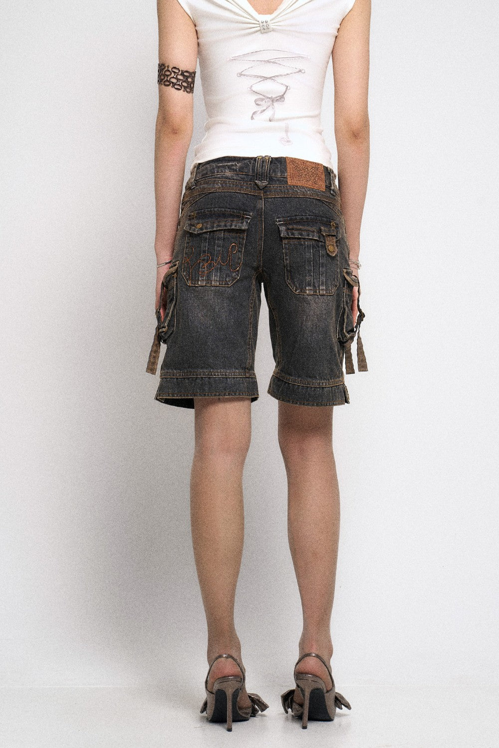 Retro Dark Denim Cargo Bermuda Shorts