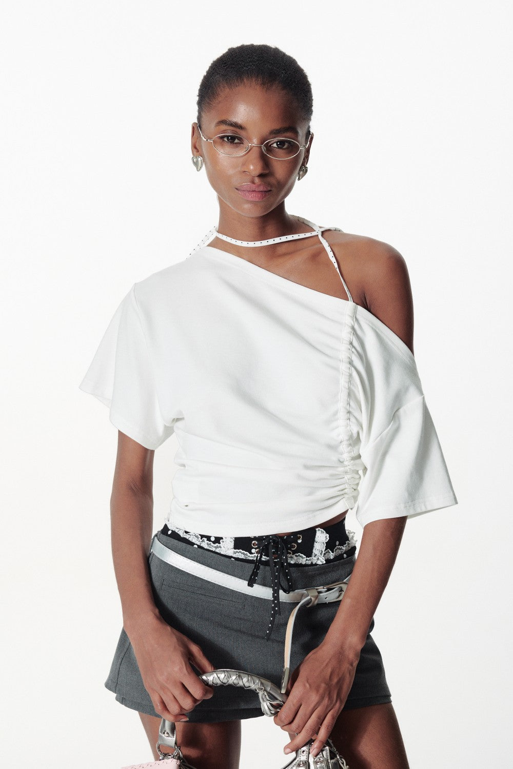 Asymmetric Ruched Top with Side Strap