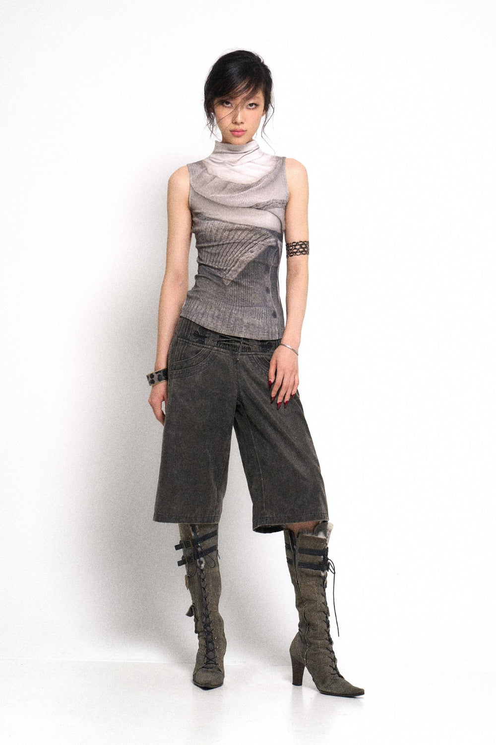 Wide Leg Denim Culotte Pants