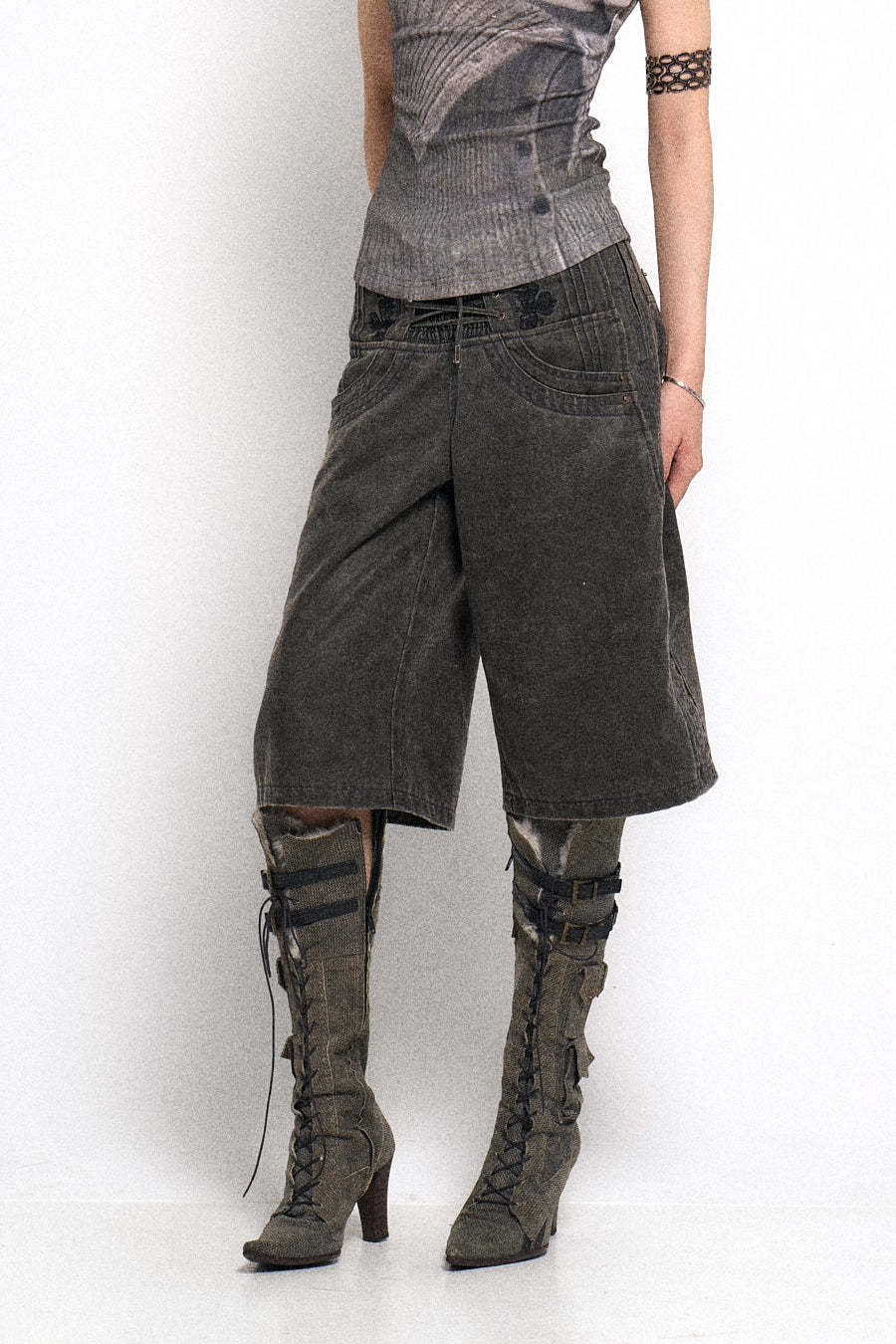 Wide Leg Denim Culotte Pants