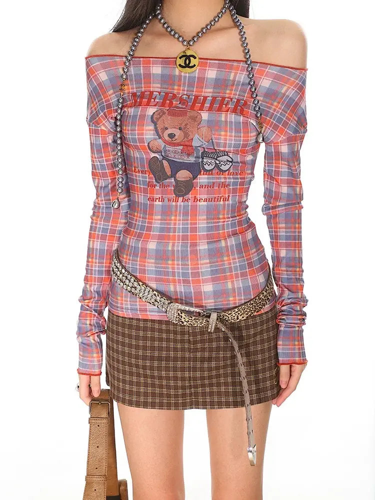 Plaid Bear Print Top