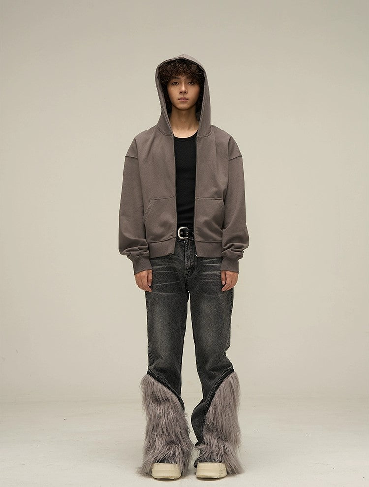 Versatile Style Detachable Fur Denim Jeans - chiclara