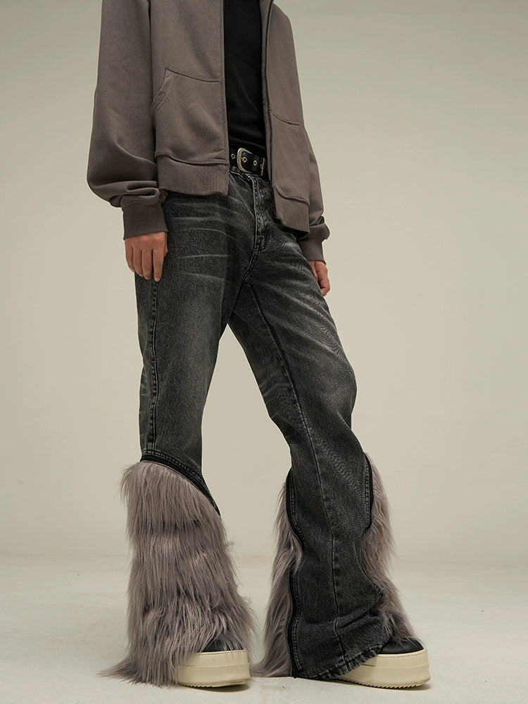 Versatile Style Detachable Fur Denim Jeans - chiclara