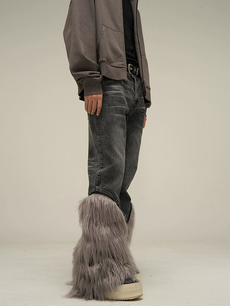 Versatile Style Detachable Fur Denim Jeans - chiclara