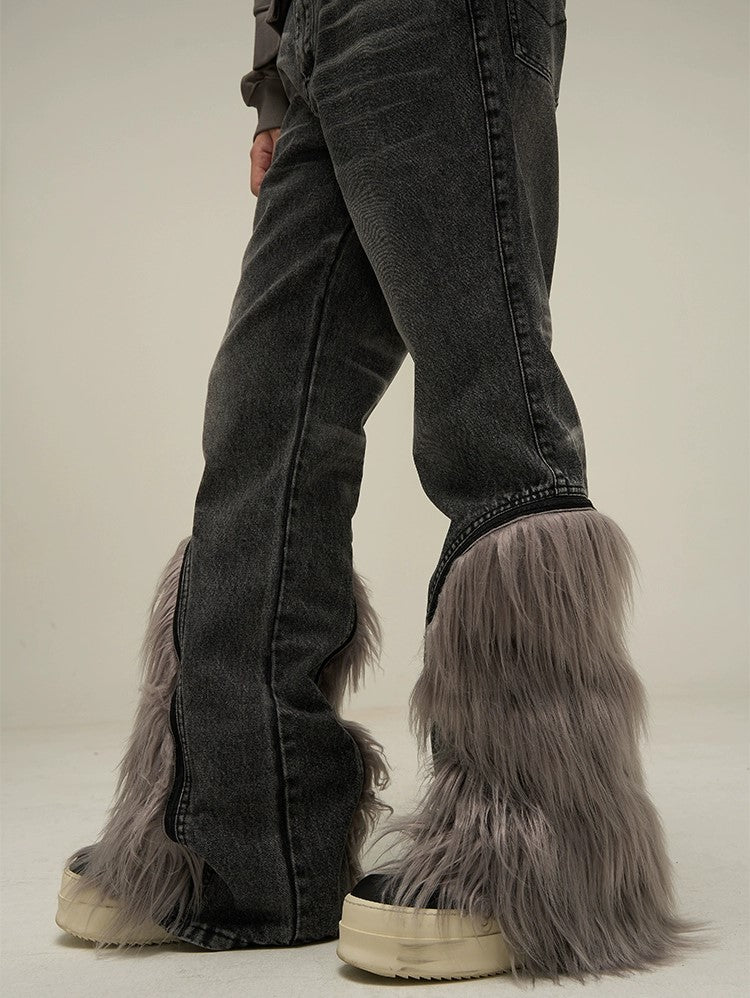 Versatile Style Detachable Fur Denim Jeans - chiclara