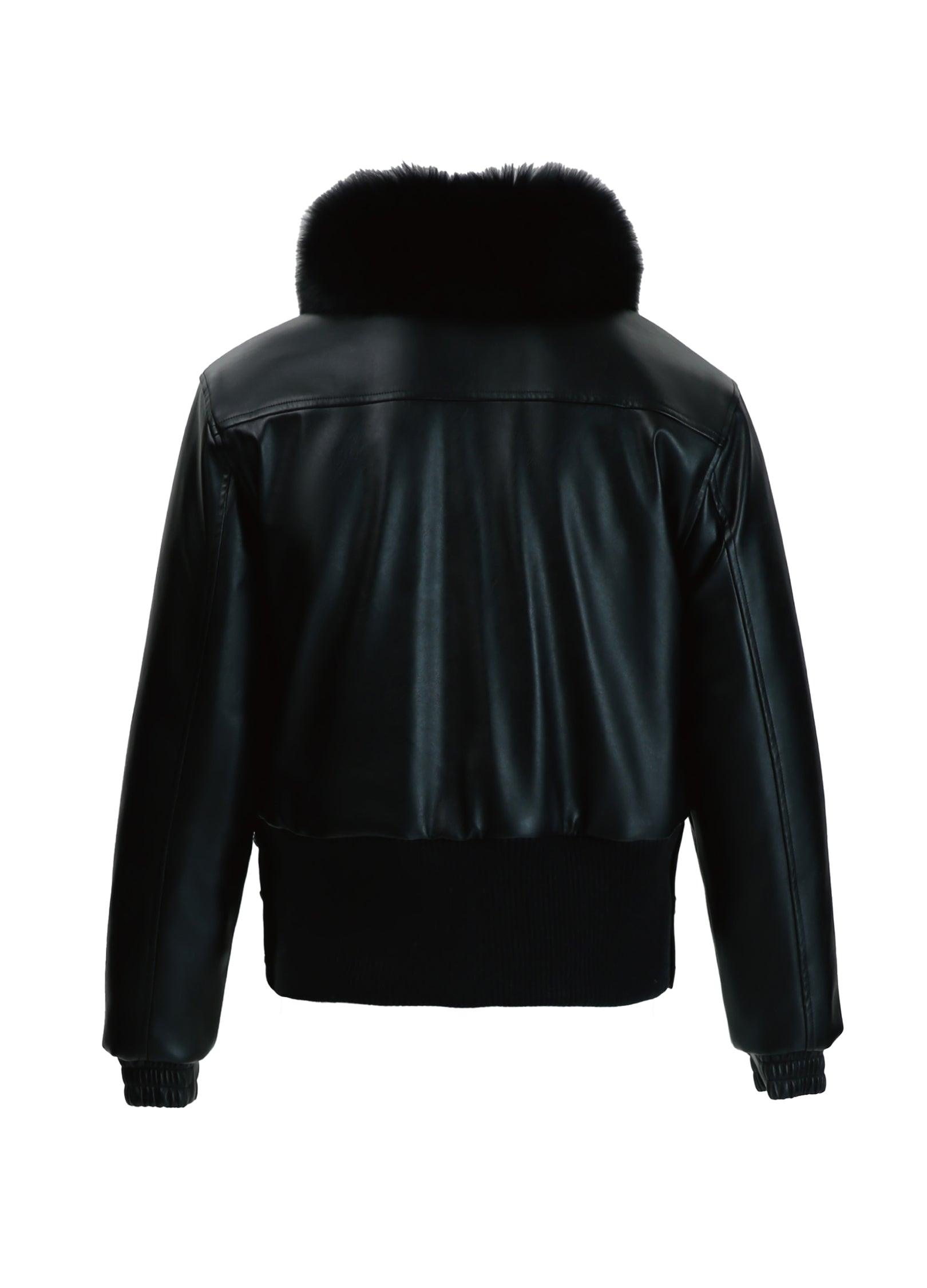 Winter-Ready PU Leather Jacket with Removable Fur Collar - chiclara