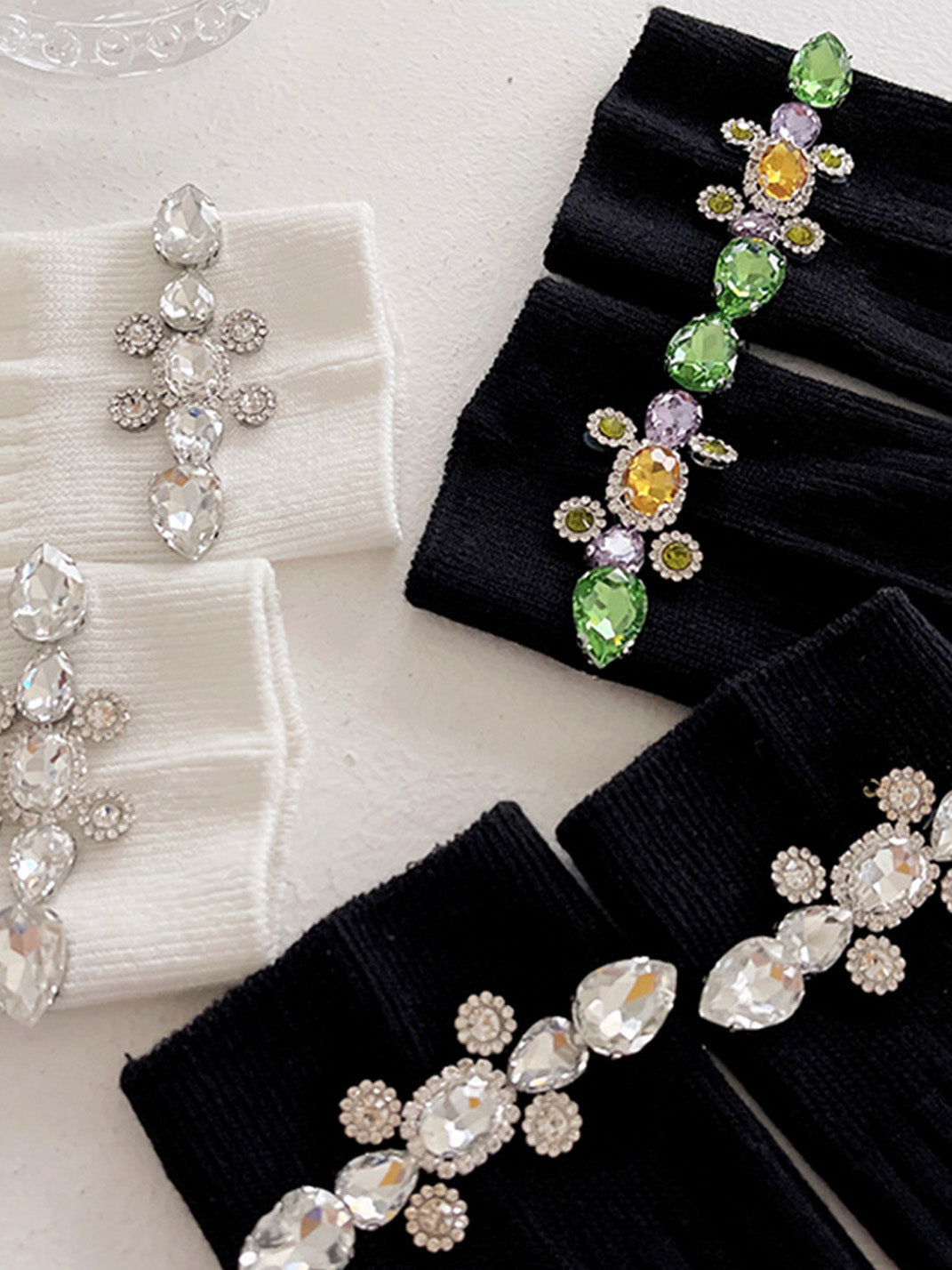 Rhinestone Embellished Calf Socks