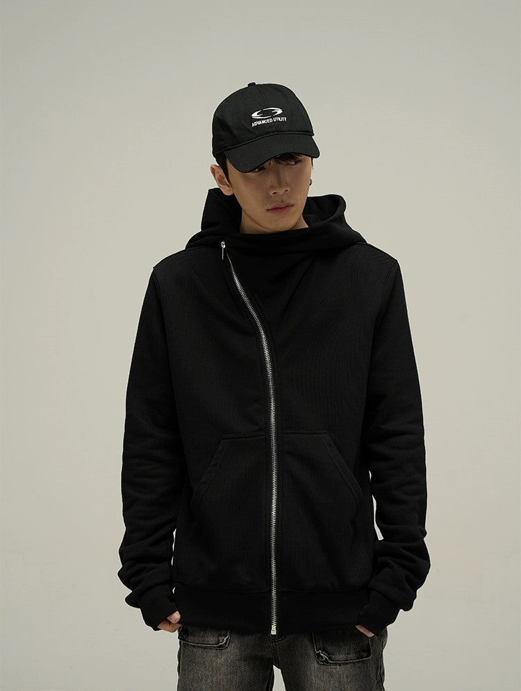 Modern Edge Diagonal Zipper Hoodie - chiclara