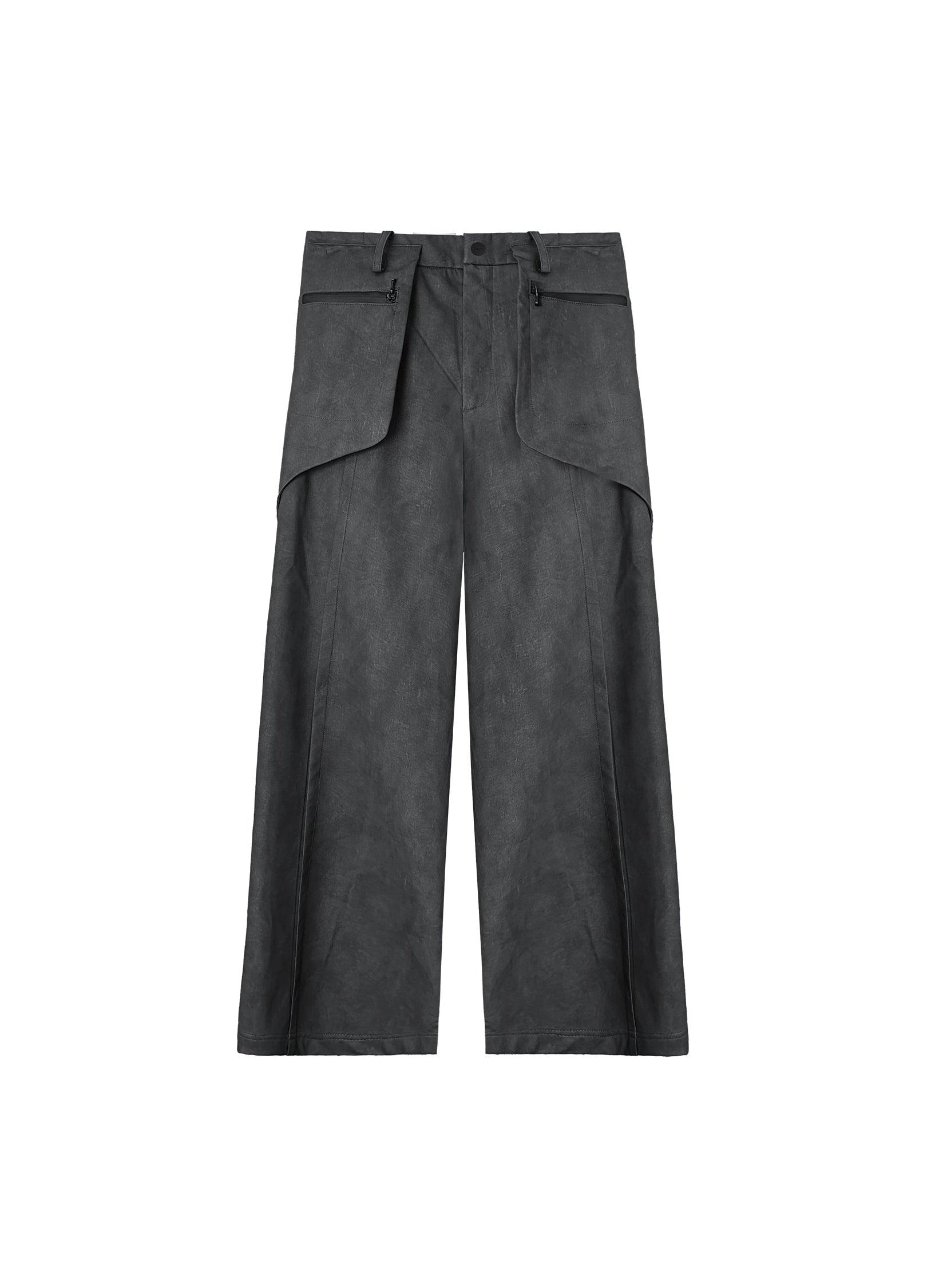 Dual-Layer Charcoal Wide Leg Trousers - chiclara