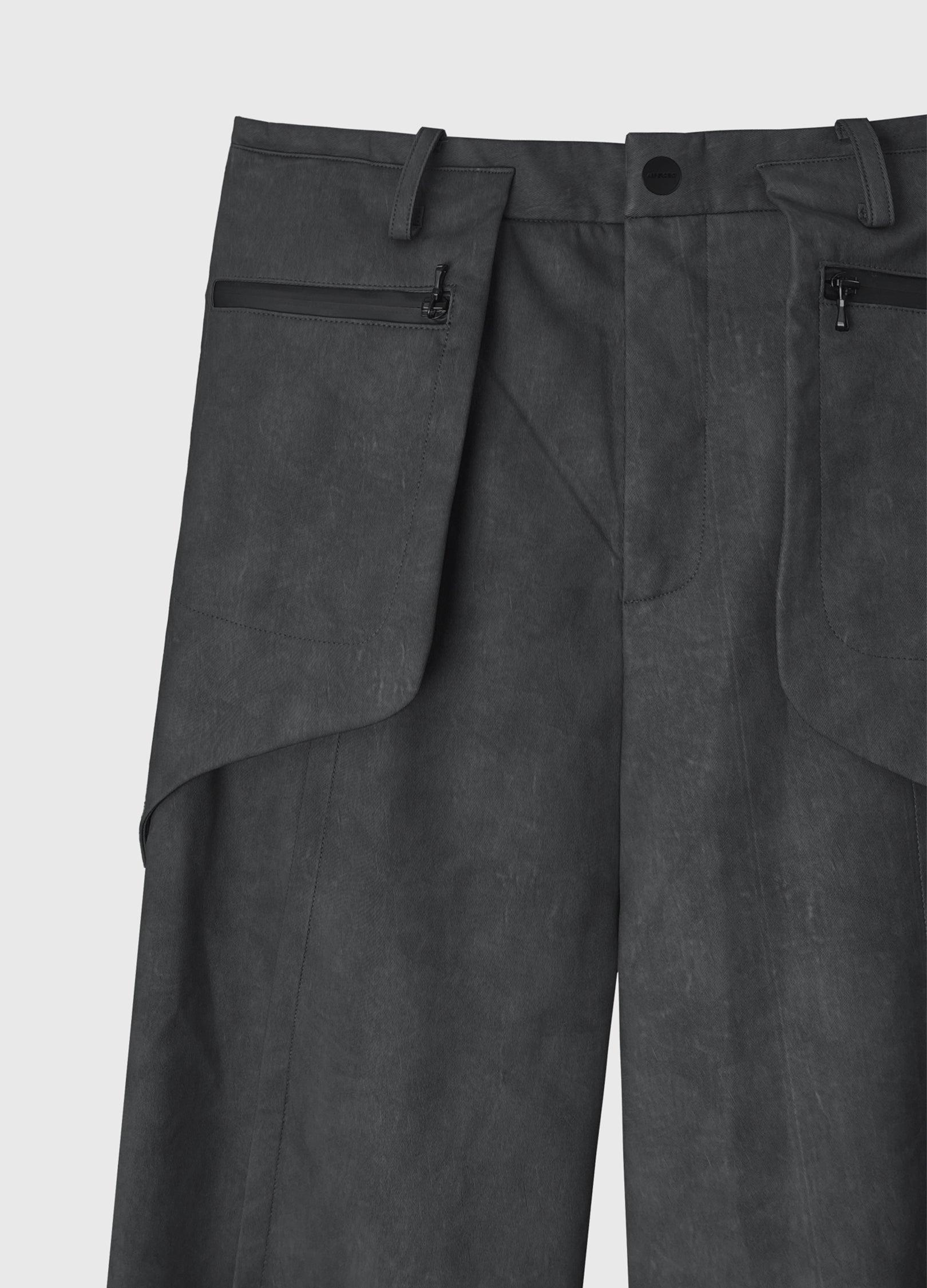 Dual-Layer Charcoal Wide Leg Trousers - chiclara