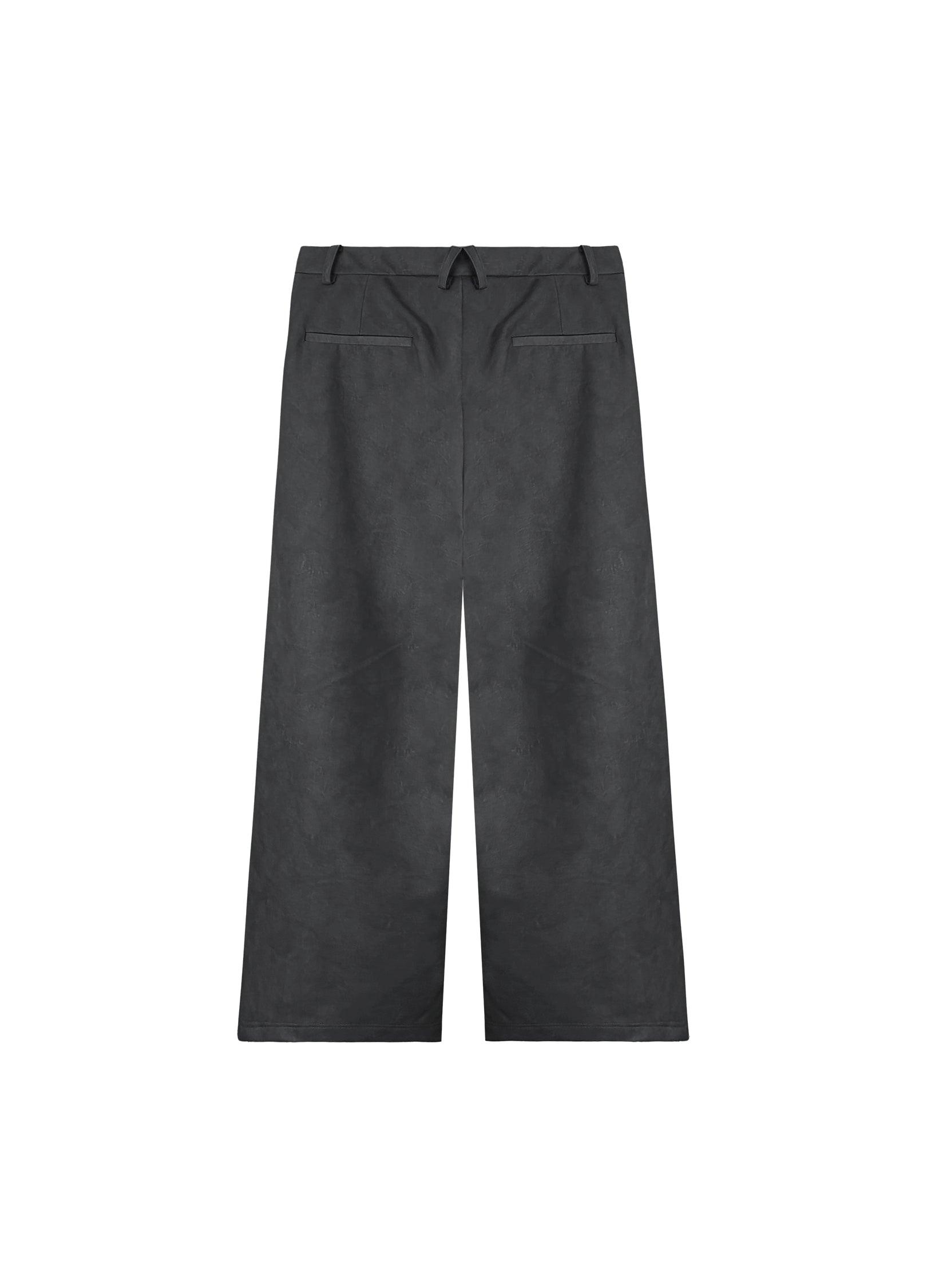 Dual-Layer Charcoal Wide Leg Trousers - chiclara