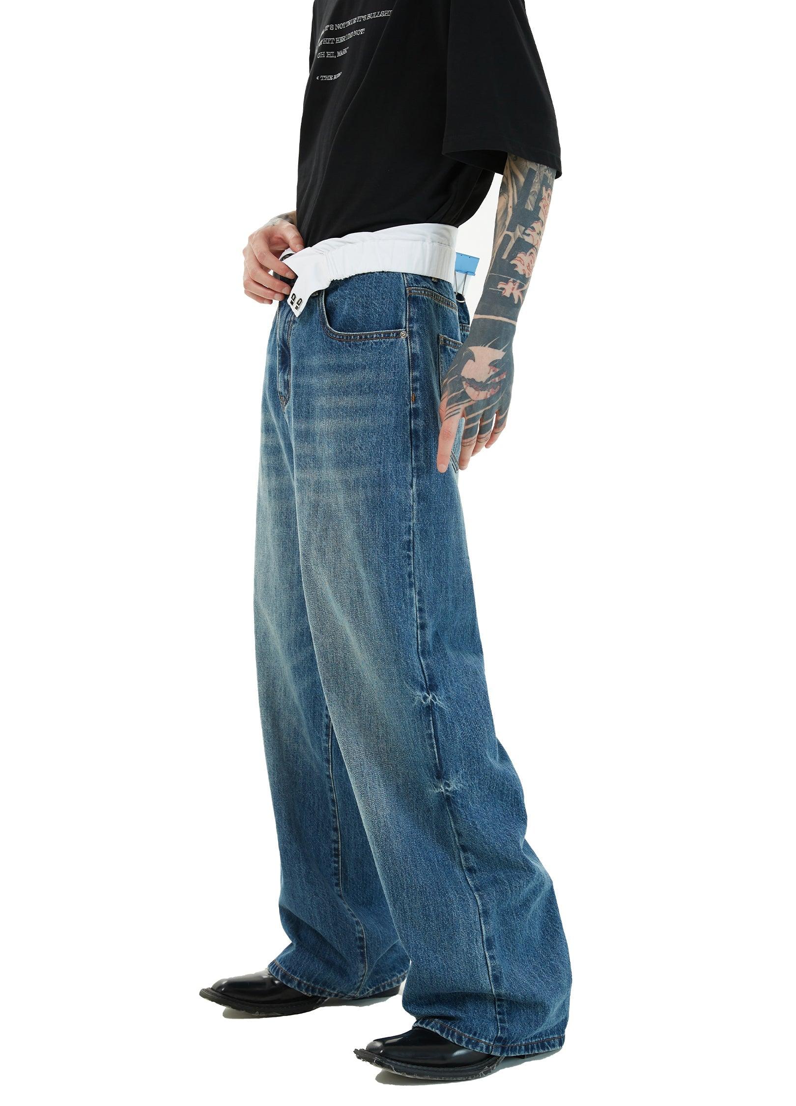 Dual Waistband Baggy Denim Jeans - chiclara