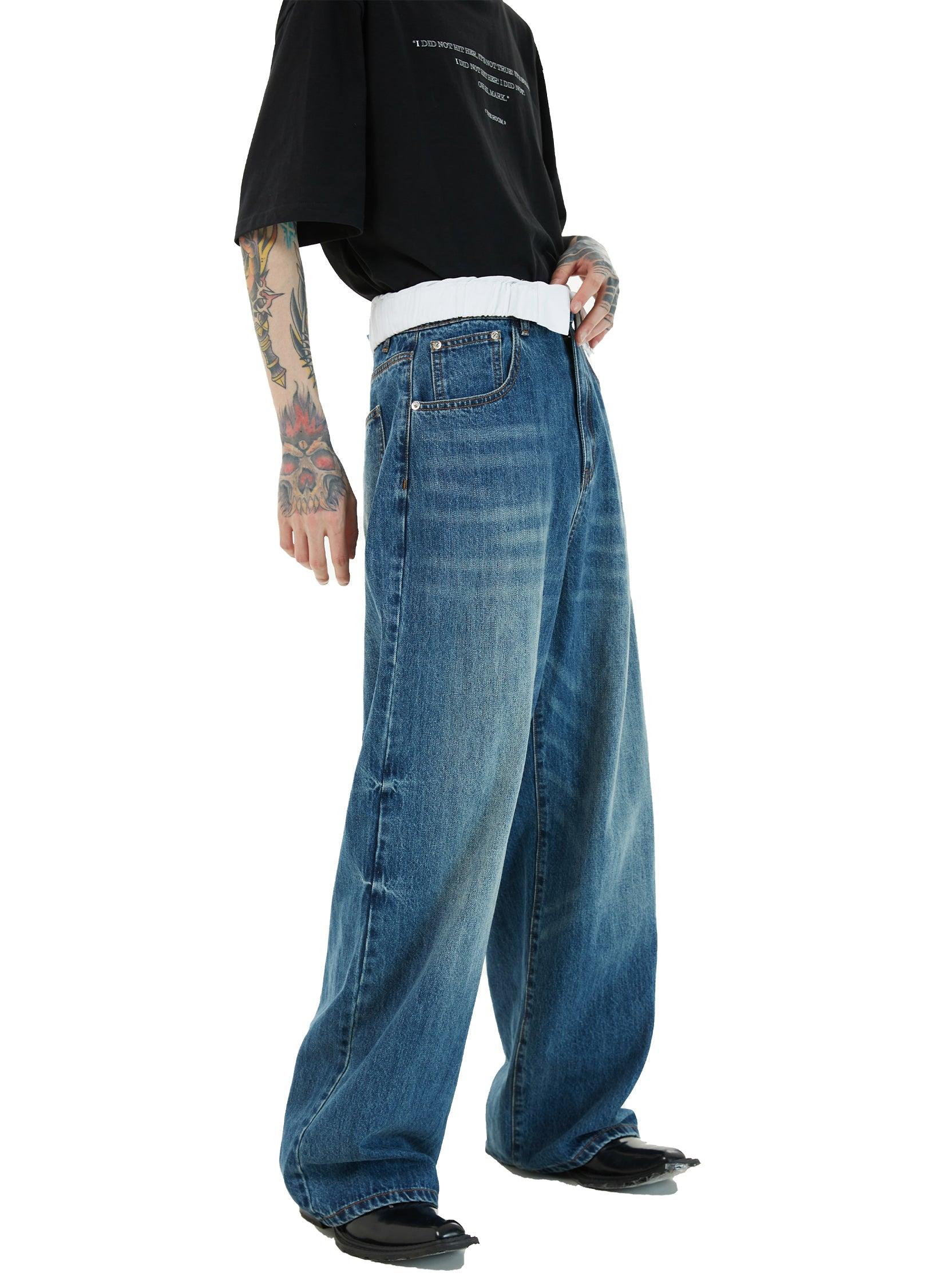 Dual Waistband Baggy Denim Jeans - chiclara