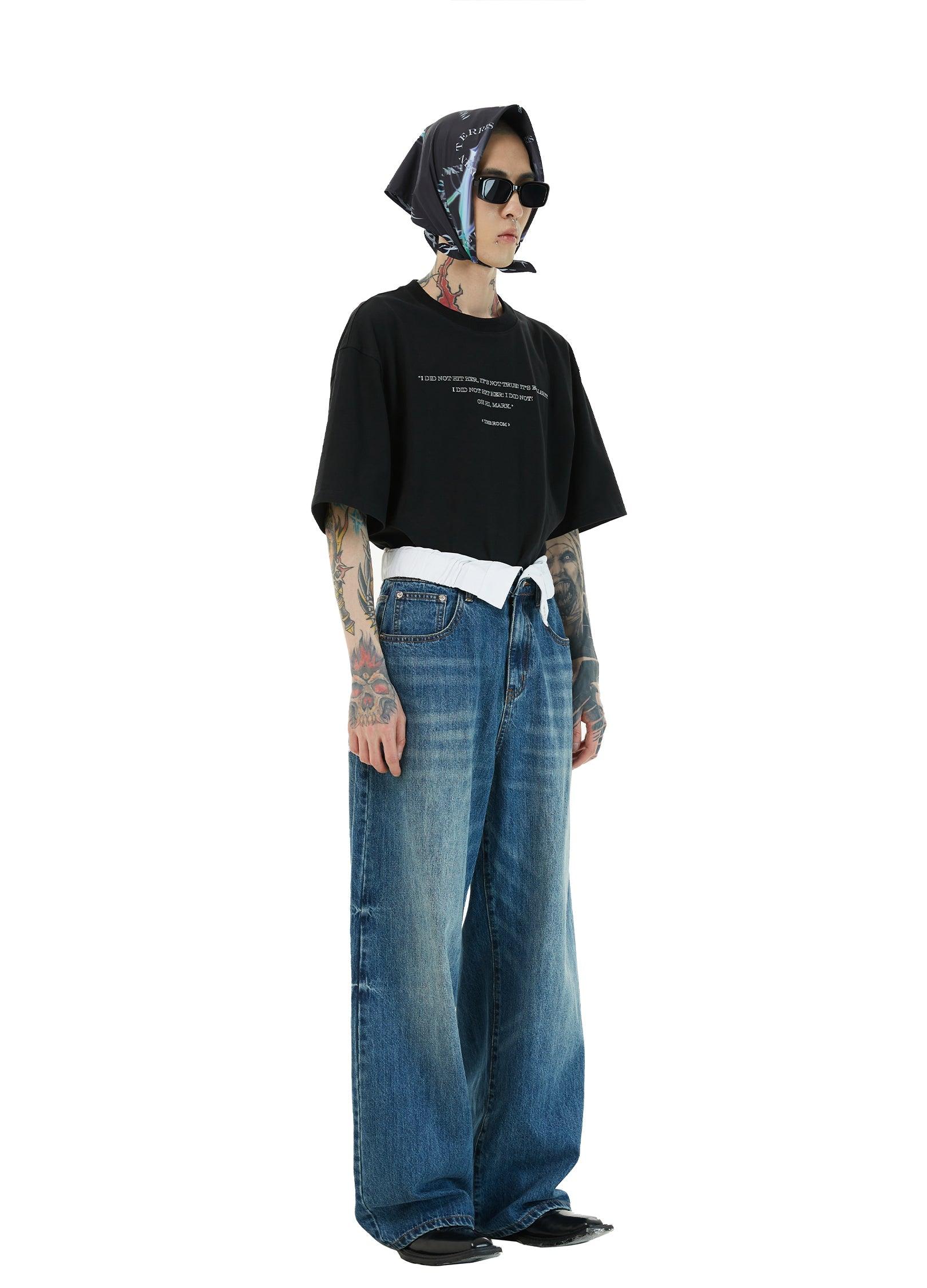 Dual Waistband Baggy Denim Jeans - chiclara