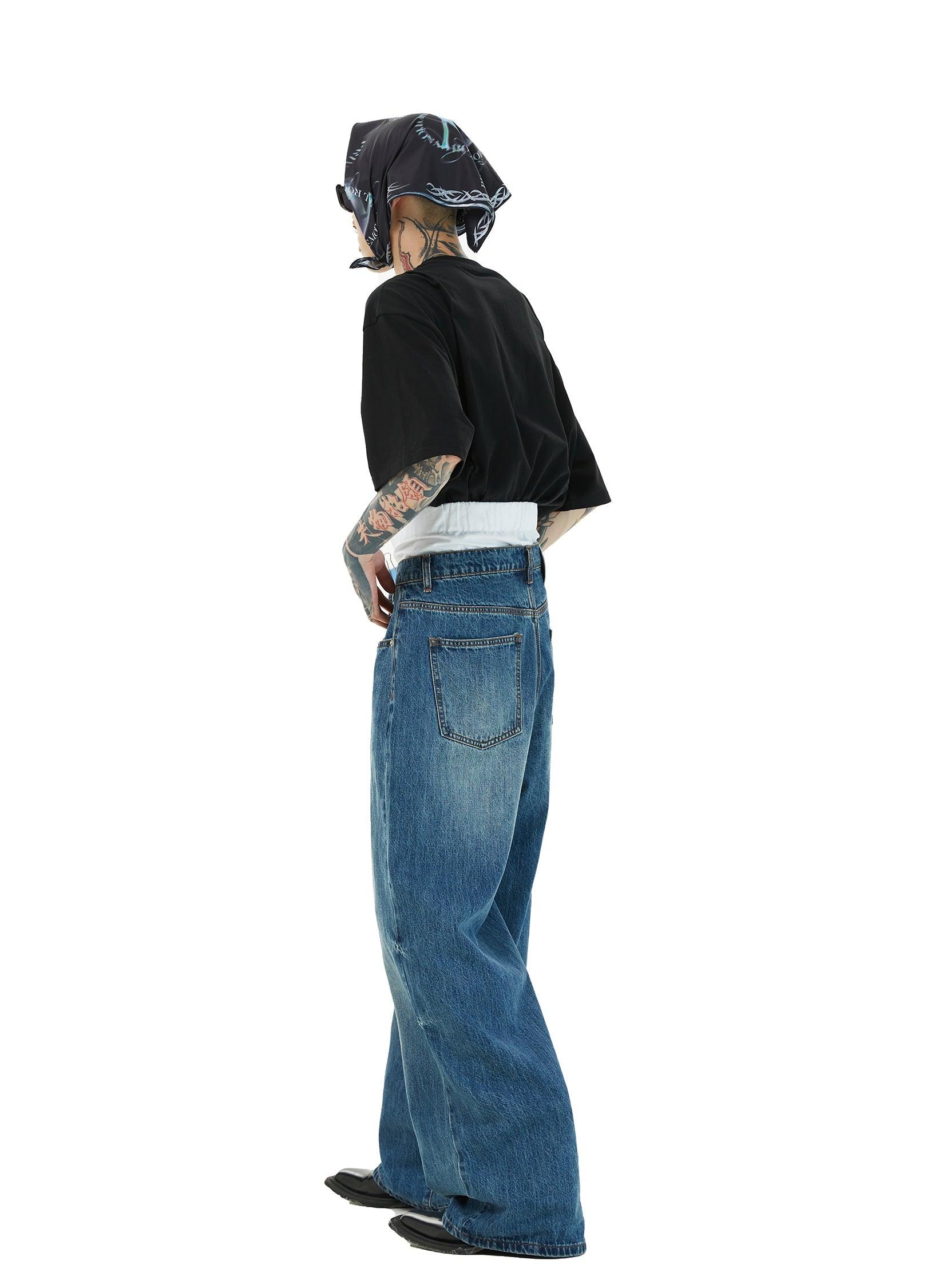 Dual Waistband Baggy Denim Jeans - chiclara