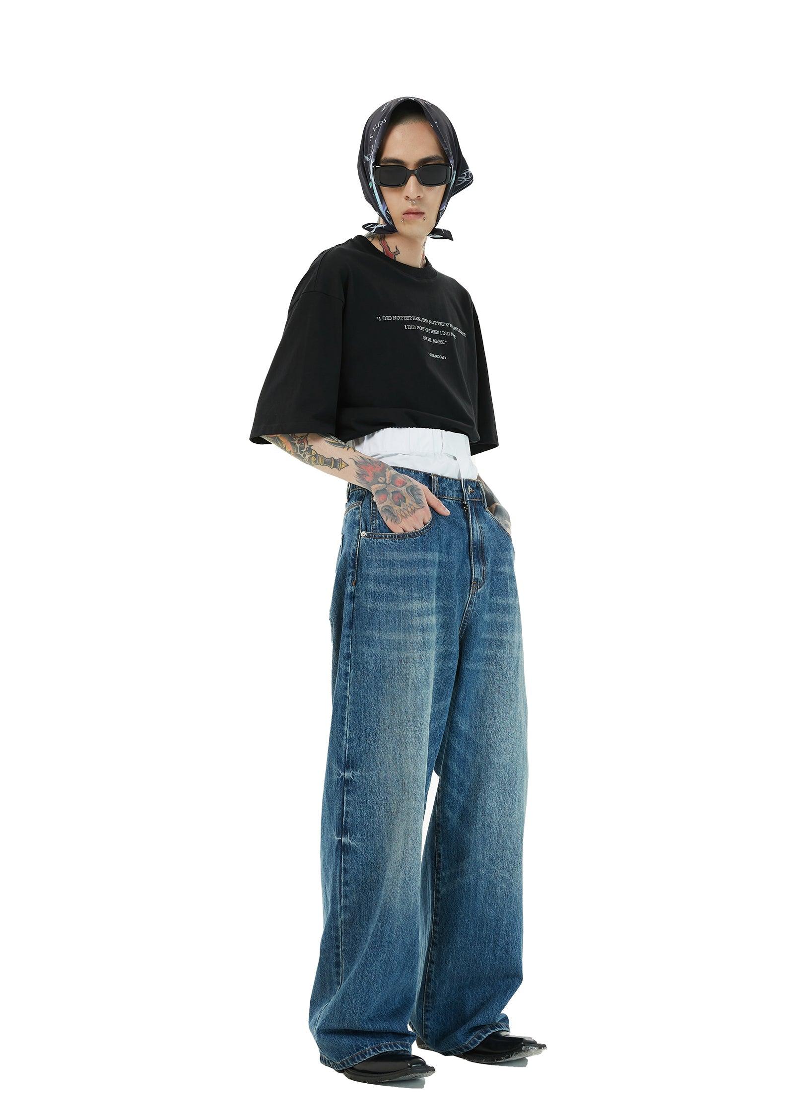 Dual Waistband Baggy Denim Jeans - chiclara