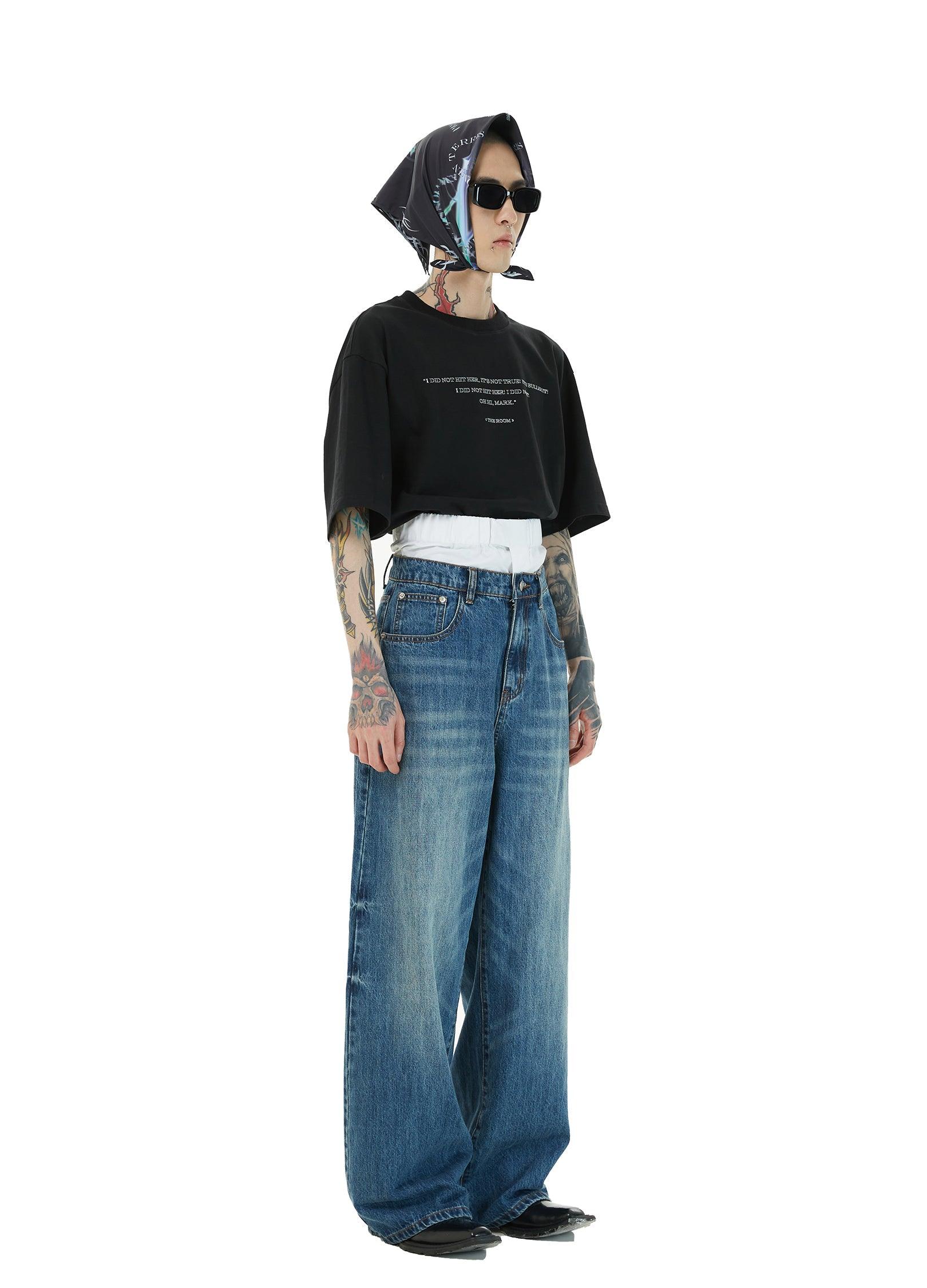 Dual Waistband Baggy Denim Jeans - chiclara