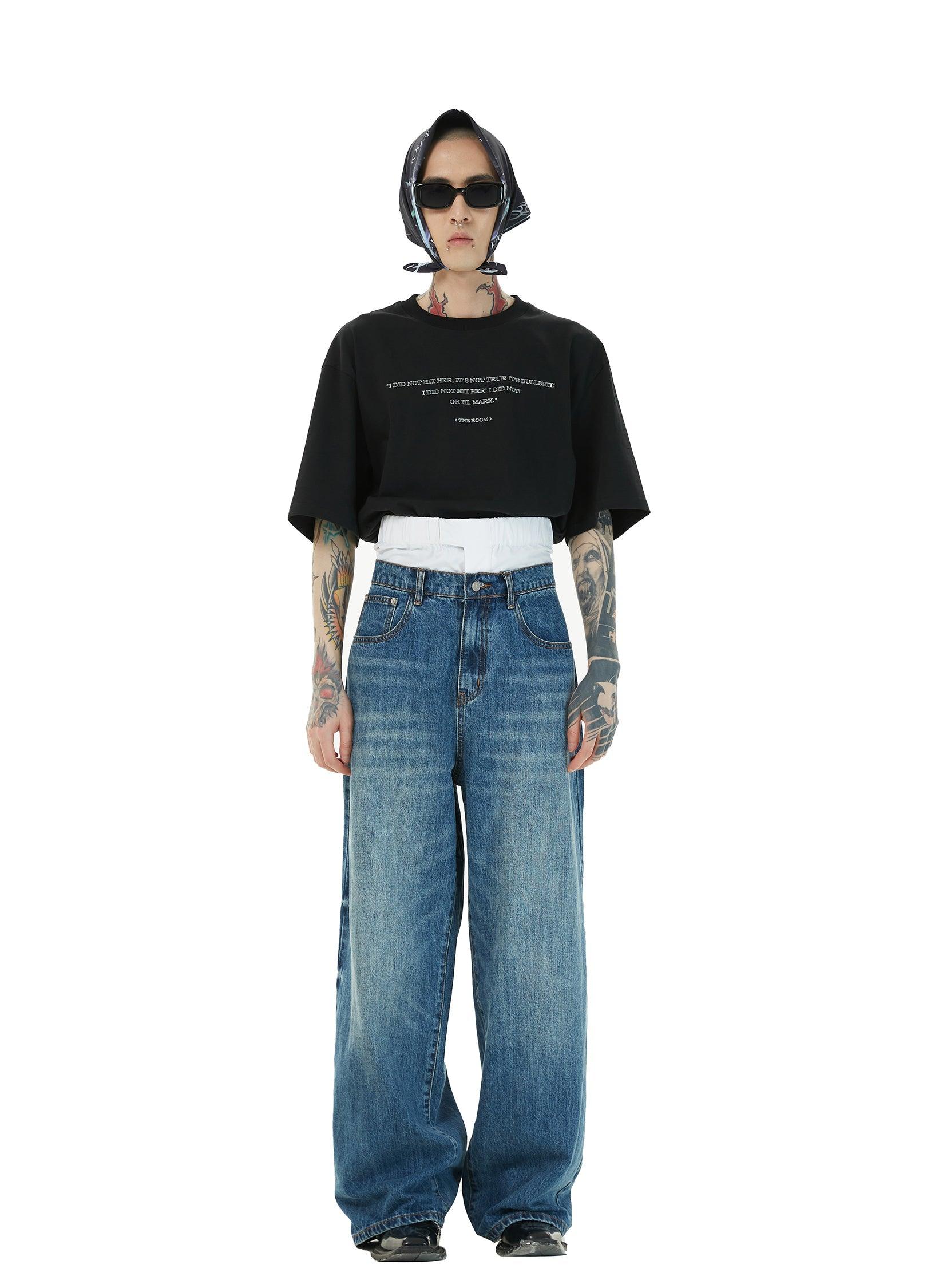 Dual Waistband Baggy Denim Jeans - chiclara