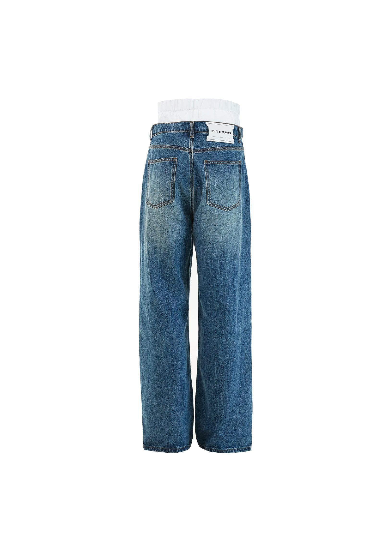 Dual Waistband Baggy Denim Jeans - chiclara