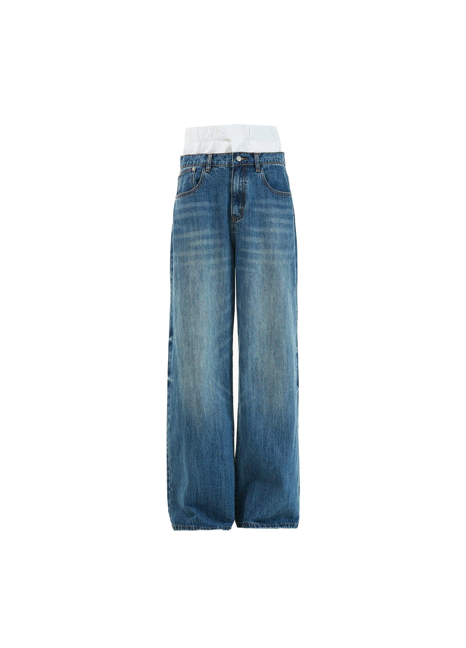 Dual Waistband Baggy Denim Jeans - chiclara