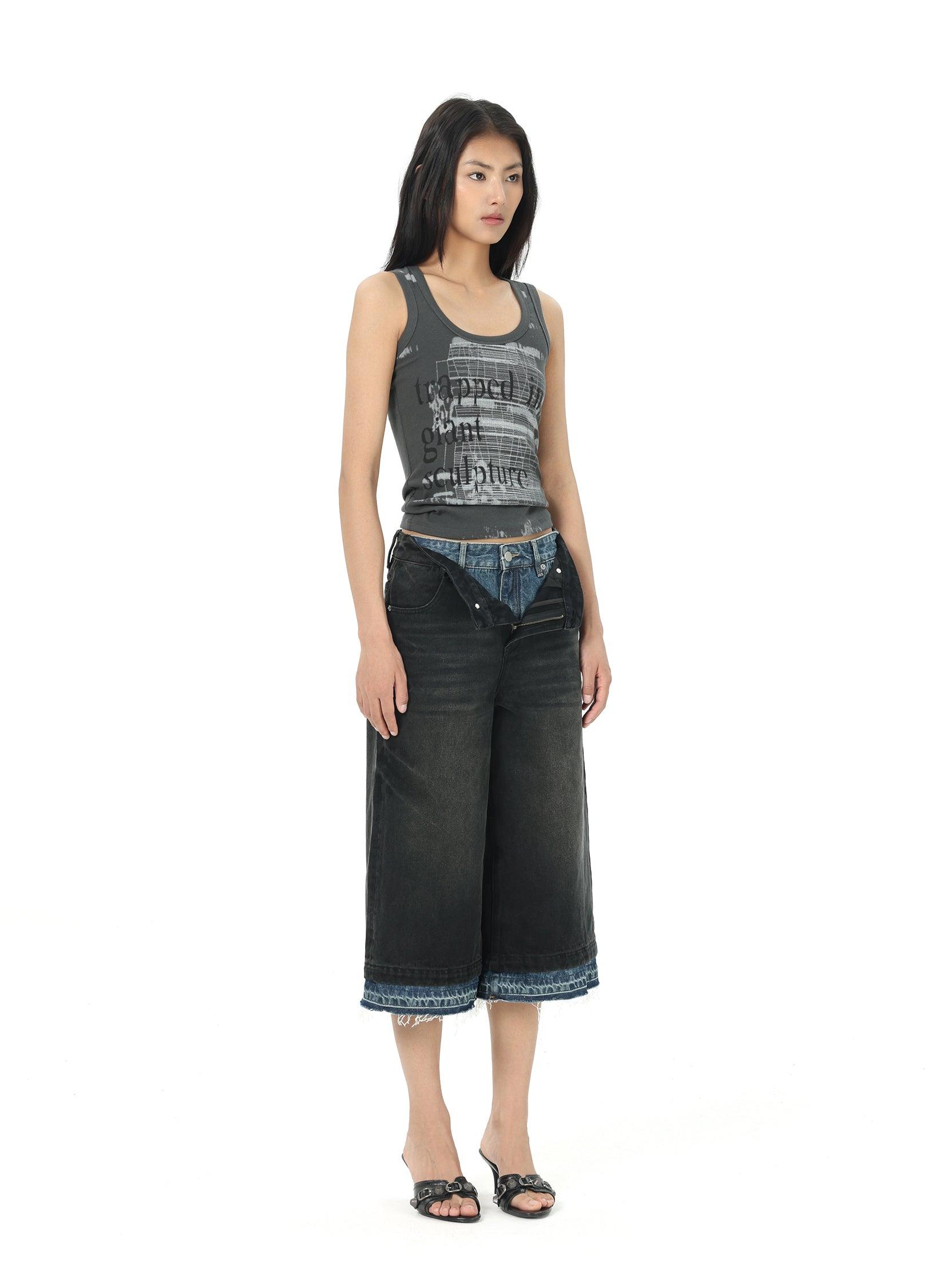 Versatile Double Waist Denim Capris - chiclara