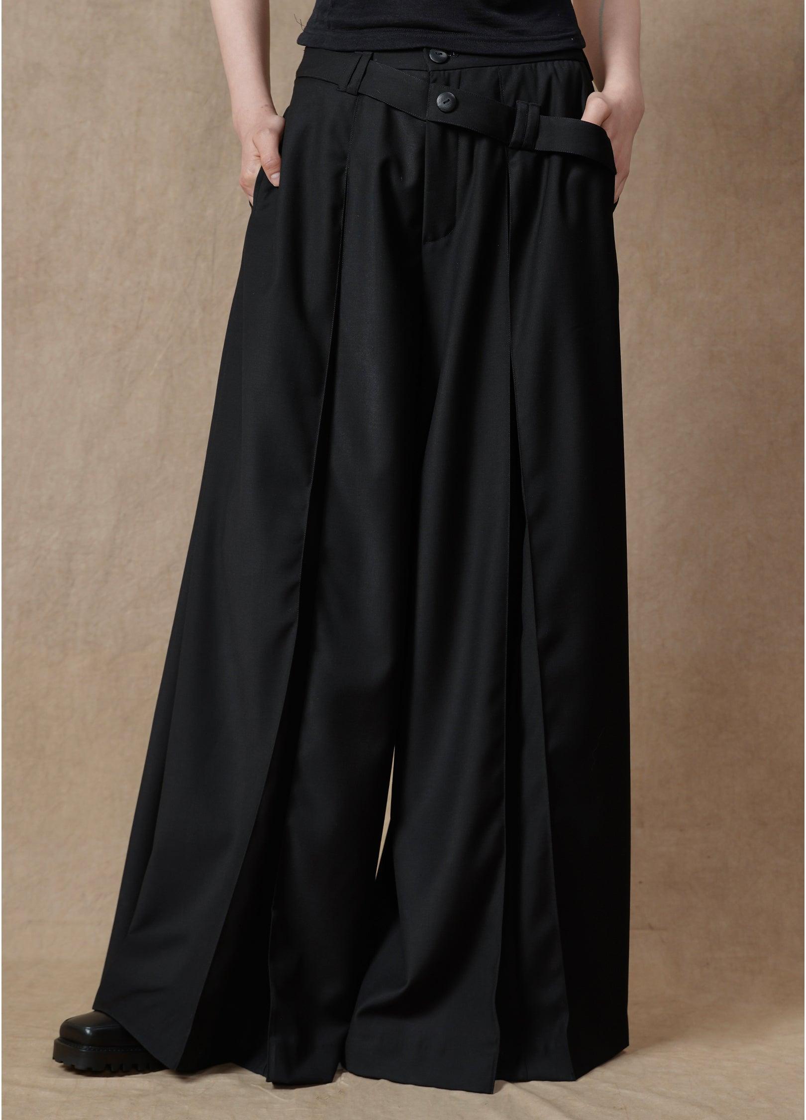 Ultra-Wide Double Waistband Trousers - chiclara