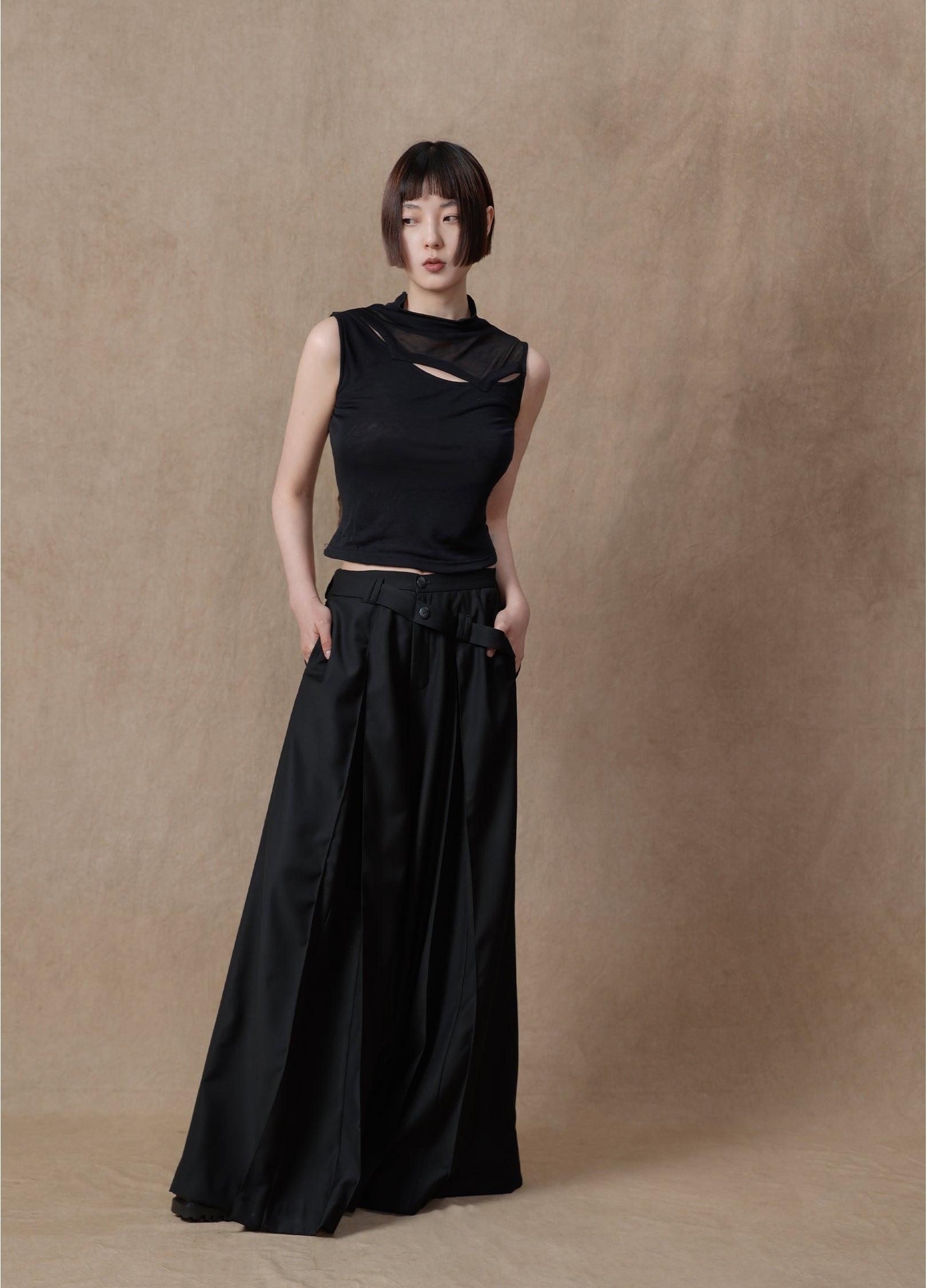 Ultra-Wide Double Waistband Trousers - chiclara