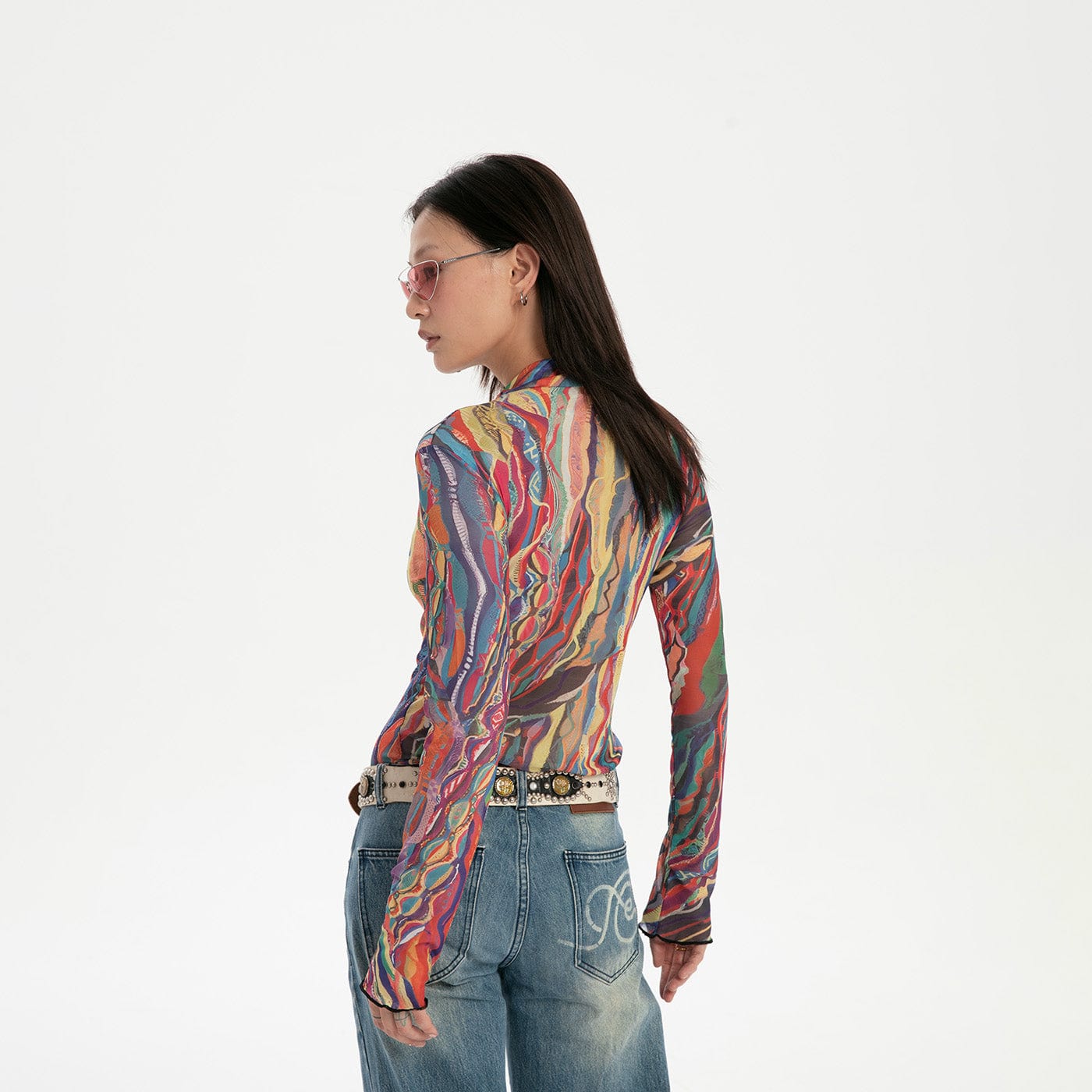 Psychedelic Abstract Print Mesh Top