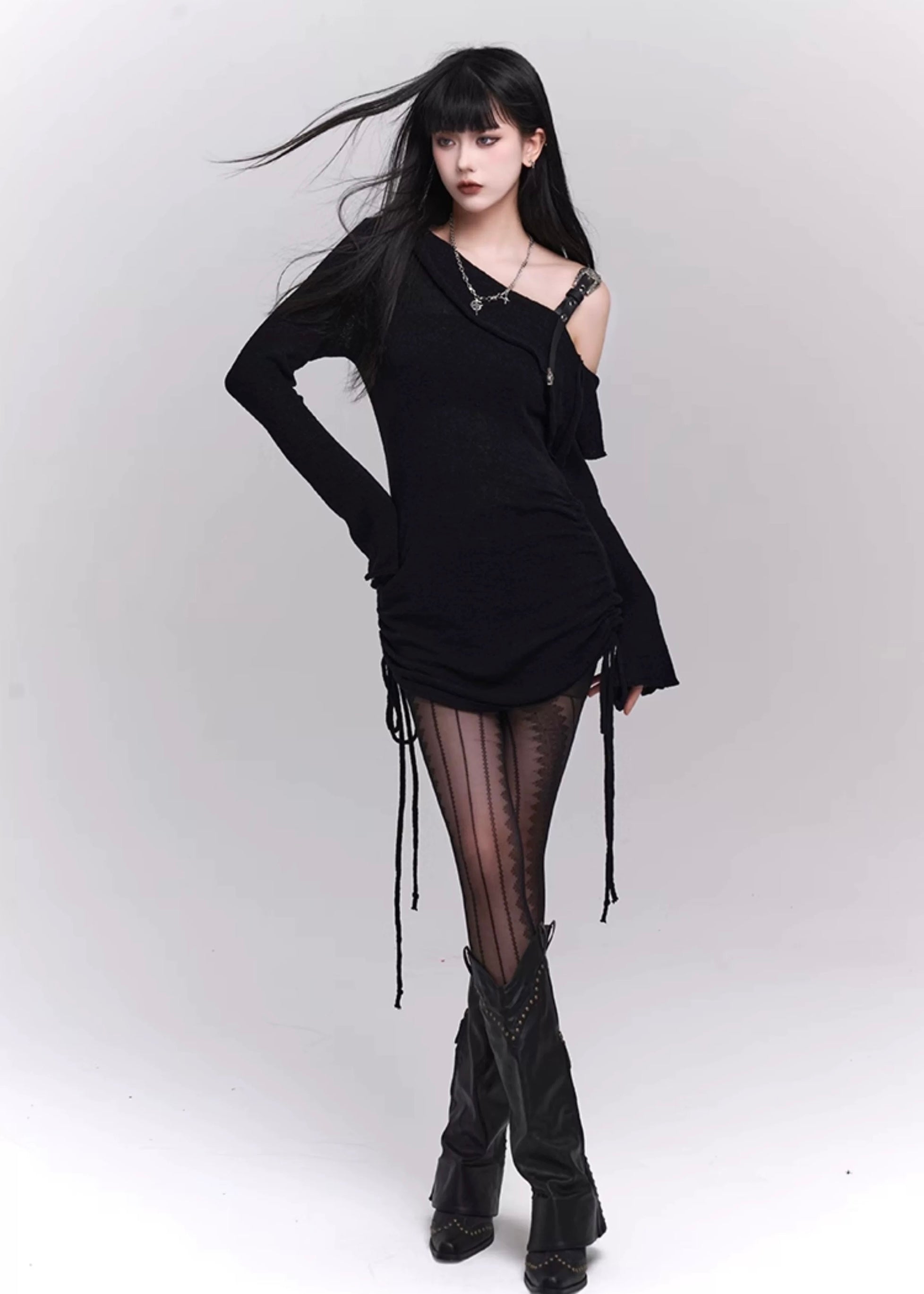 Gothic Drawstring Mini Dress